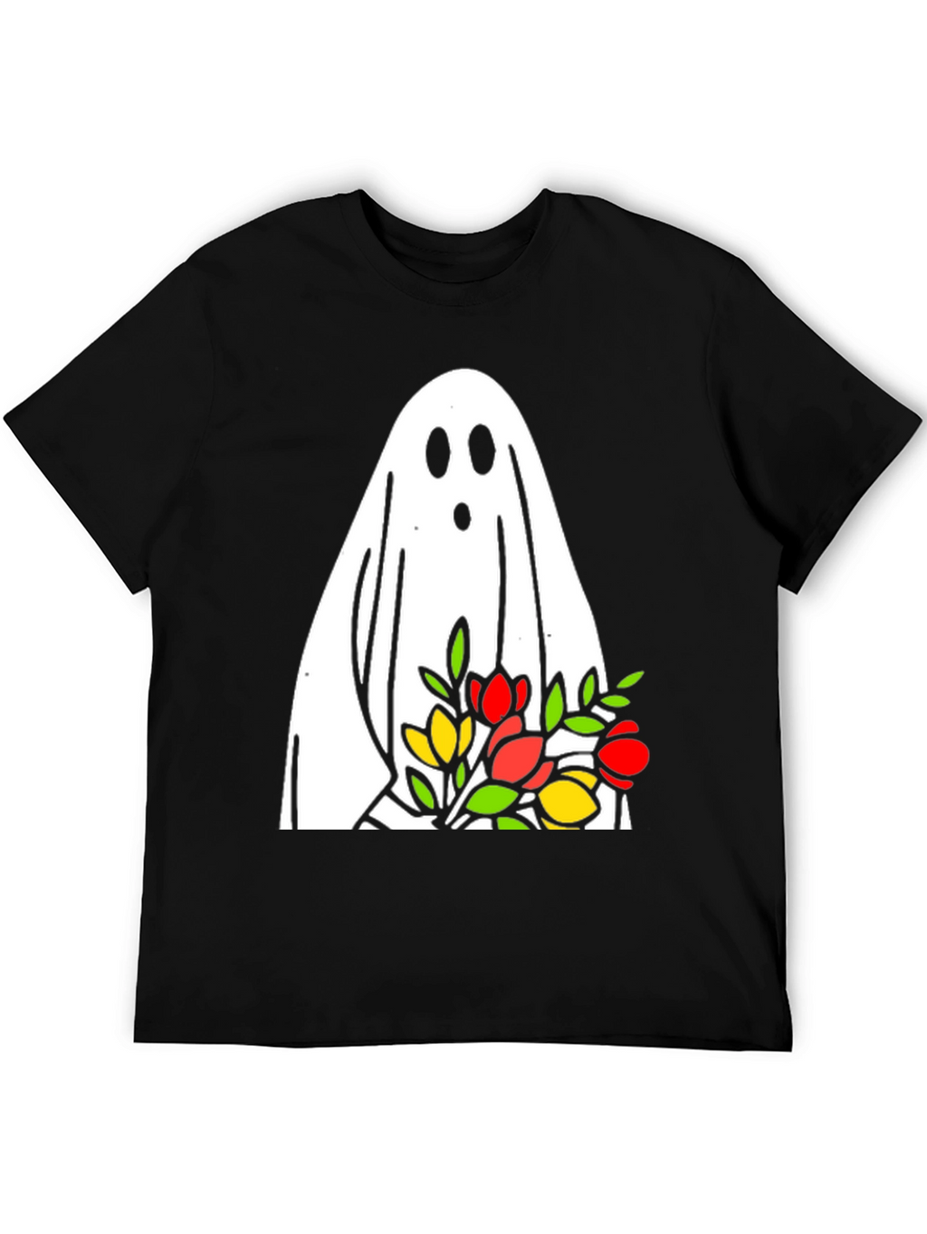 Ghost Holding Flowers Graphic T-Shirt