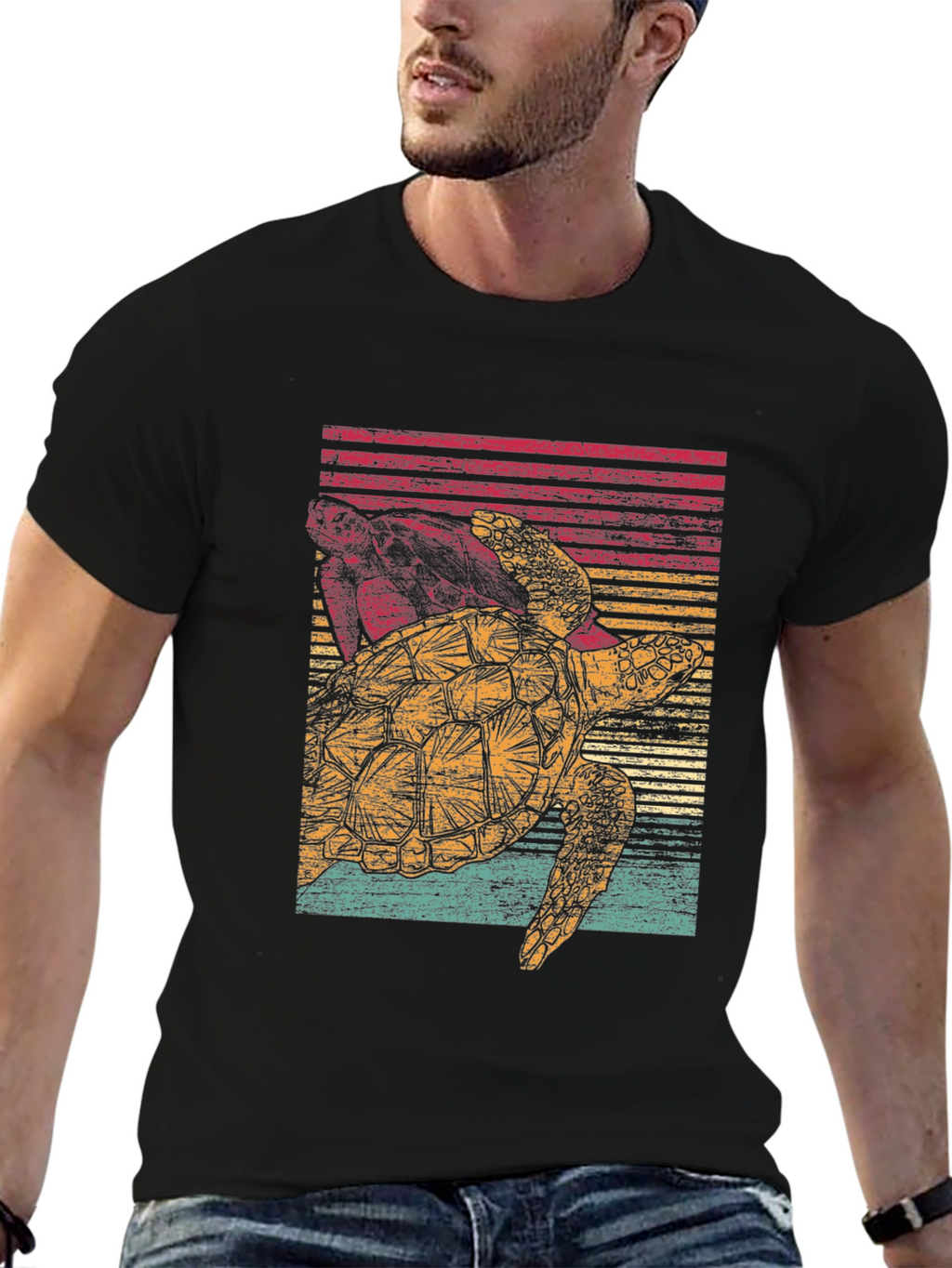 Retro Turtle Graphic Tee - Black Cotton Comfort