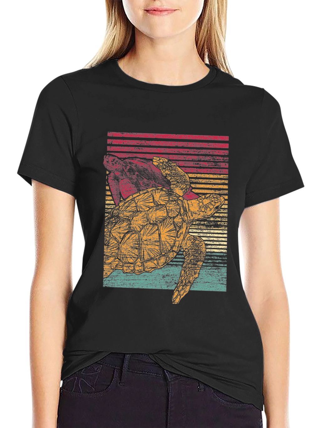 Retro Turtle Graphic Tee - Black Cotton Comfort
