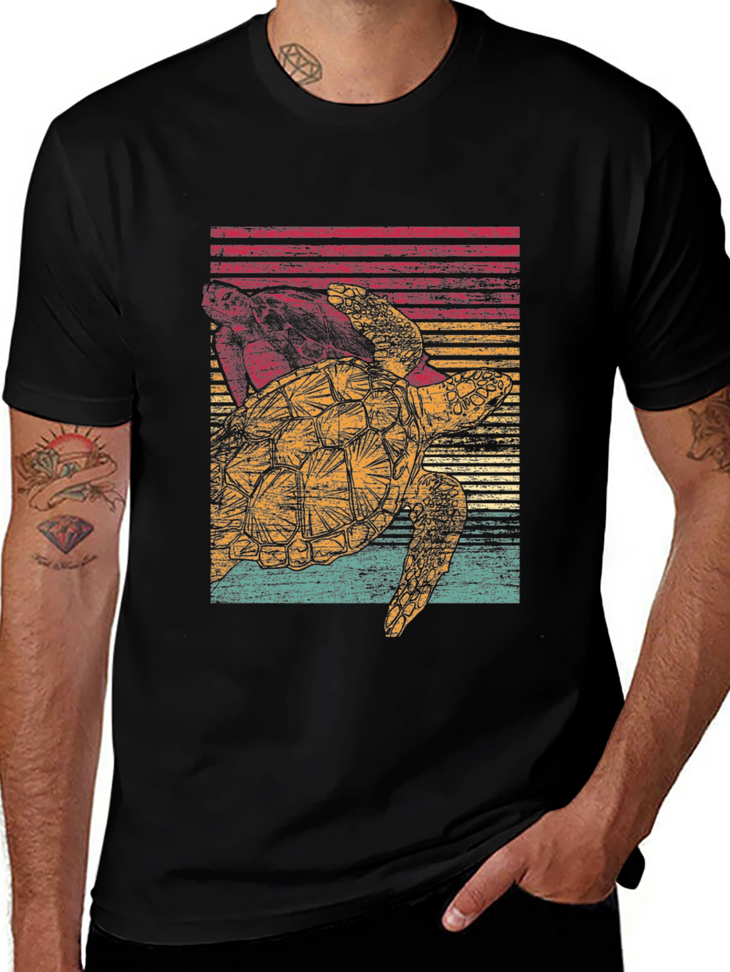 Retro Turtle Graphic Tee - Black Cotton Comfort