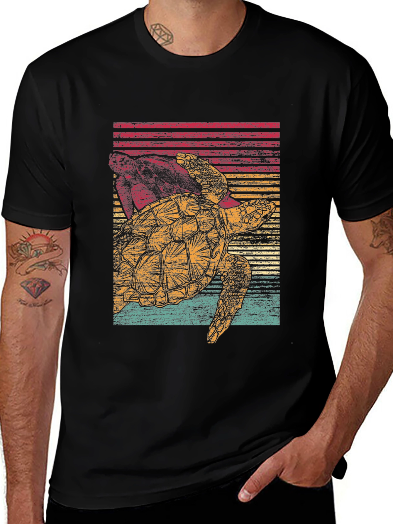Retro Turtle Graphic Tee - Black Cotton Comfort