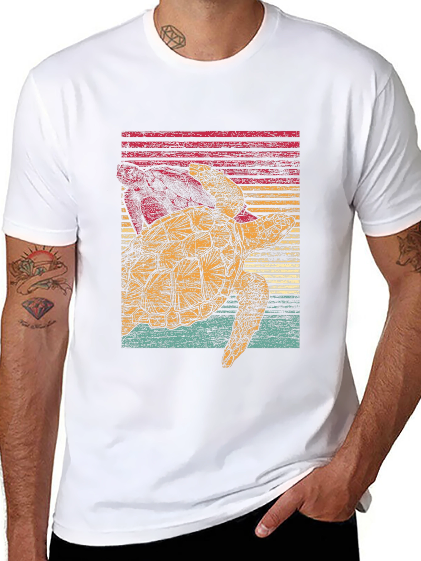Retro Turtle Graphic Tee - Black Cotton Comfort