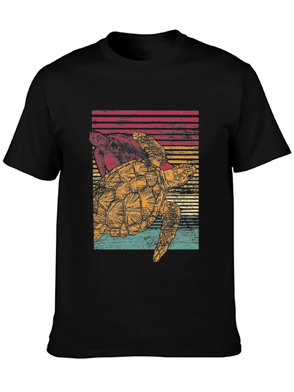 Retro Turtle Graphic Tee - Black Cotton Comfort