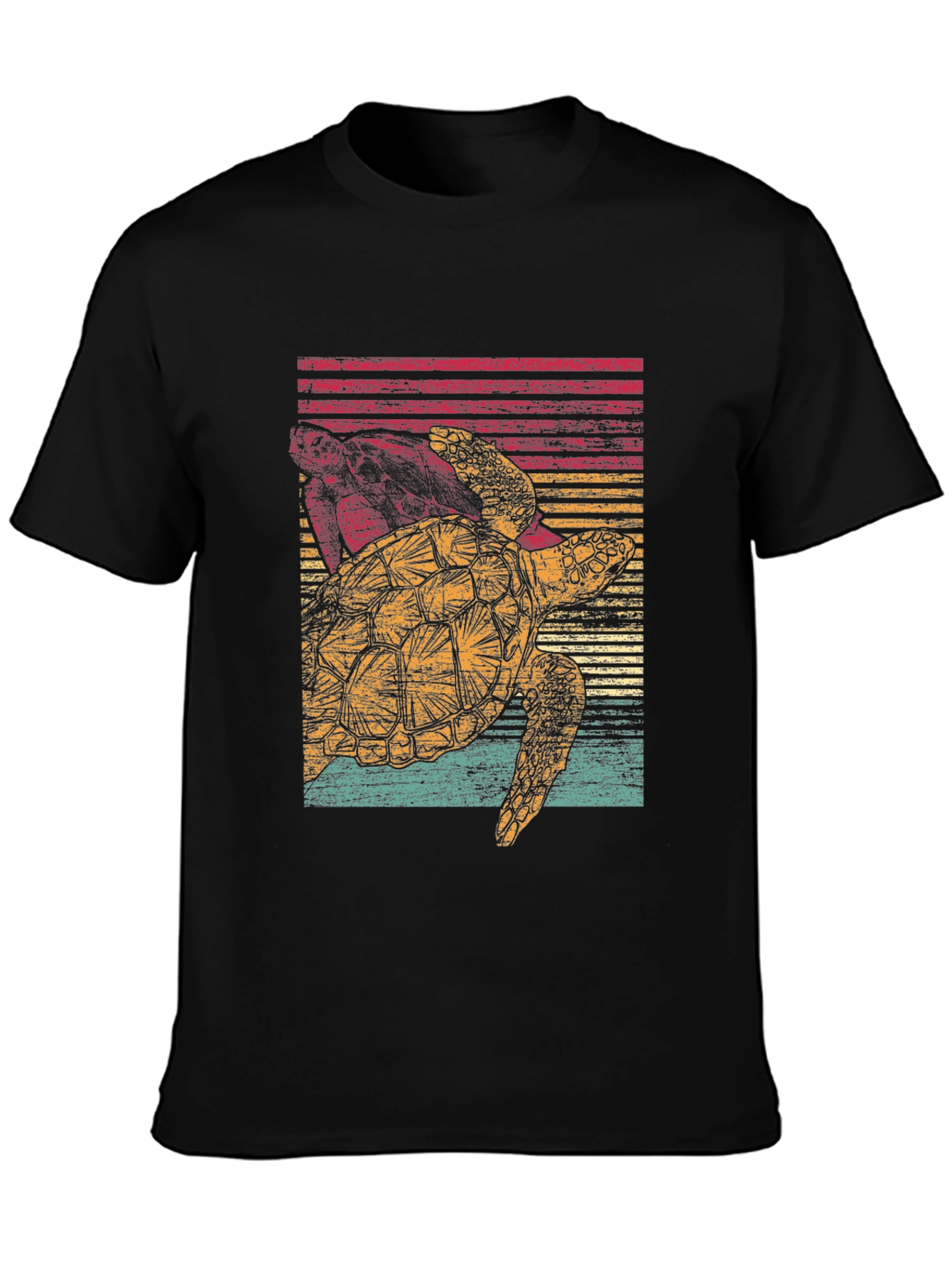Retro Turtle Graphic Tee - Black Cotton Comfort