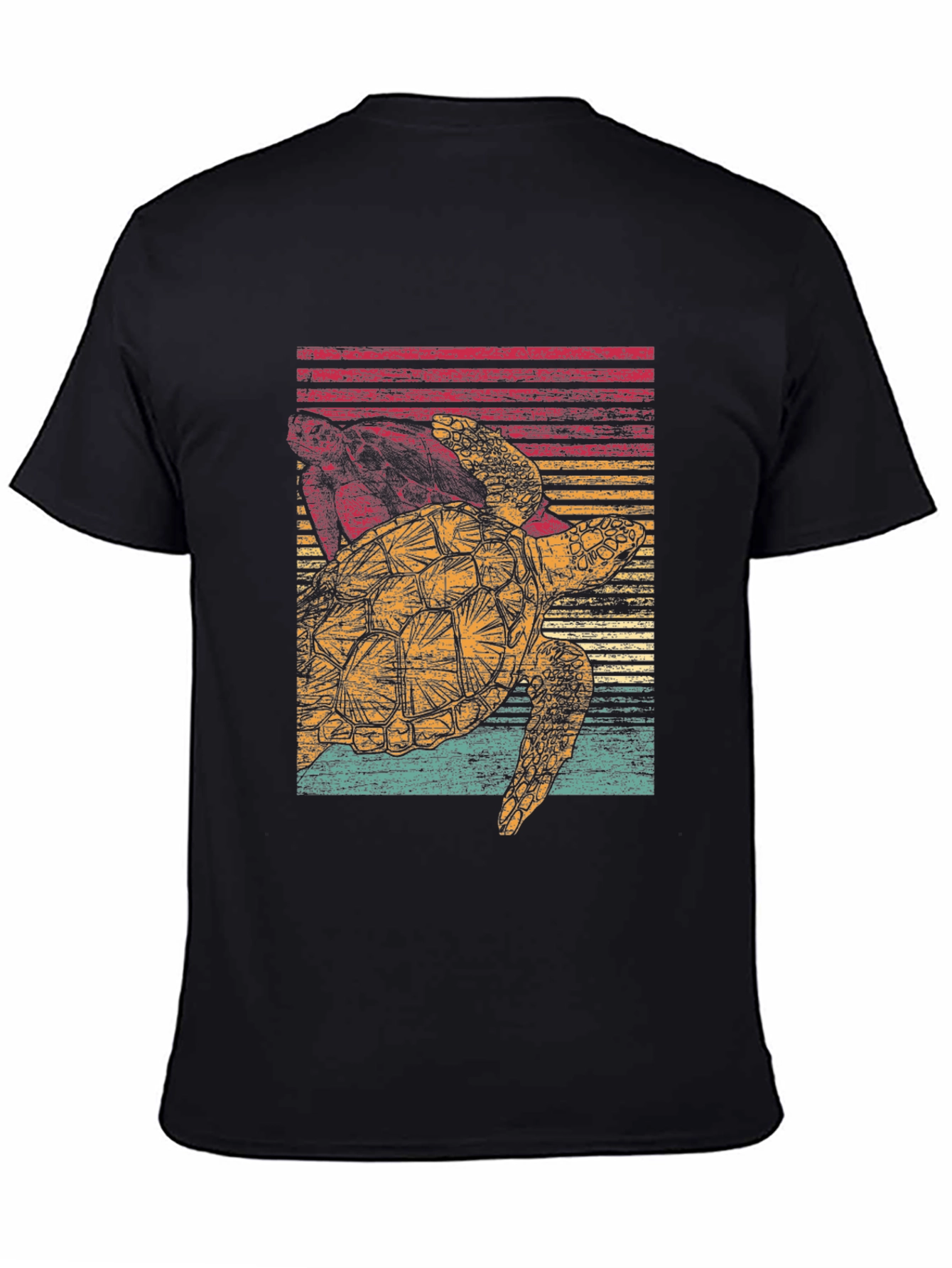 Retro Turtle Graphic Tee - Black Cotton Comfort