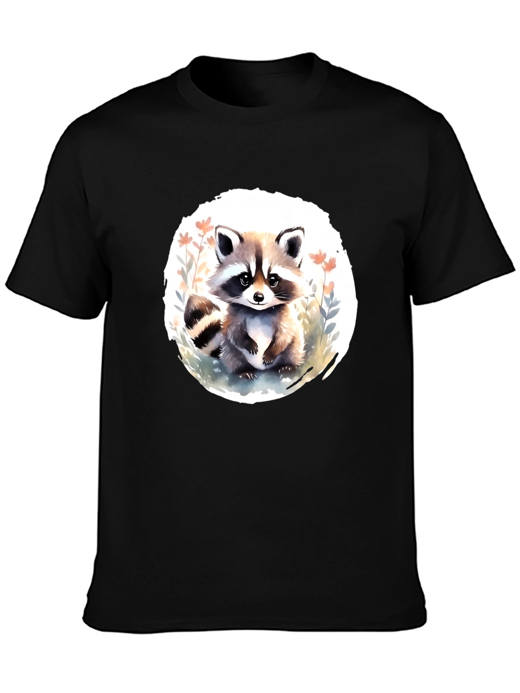 Cute Raccoon Graphic Tee - Black Casual T-Shirt