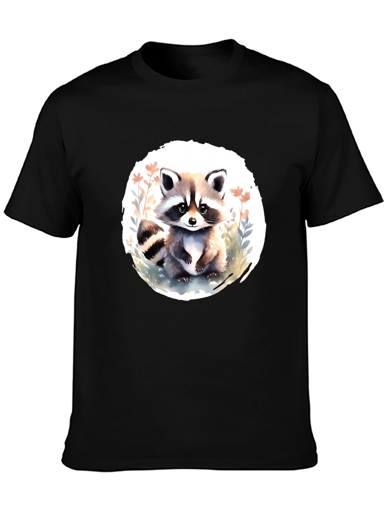 Cute Raccoon Graphic Tee - Black Casual T-Shirt