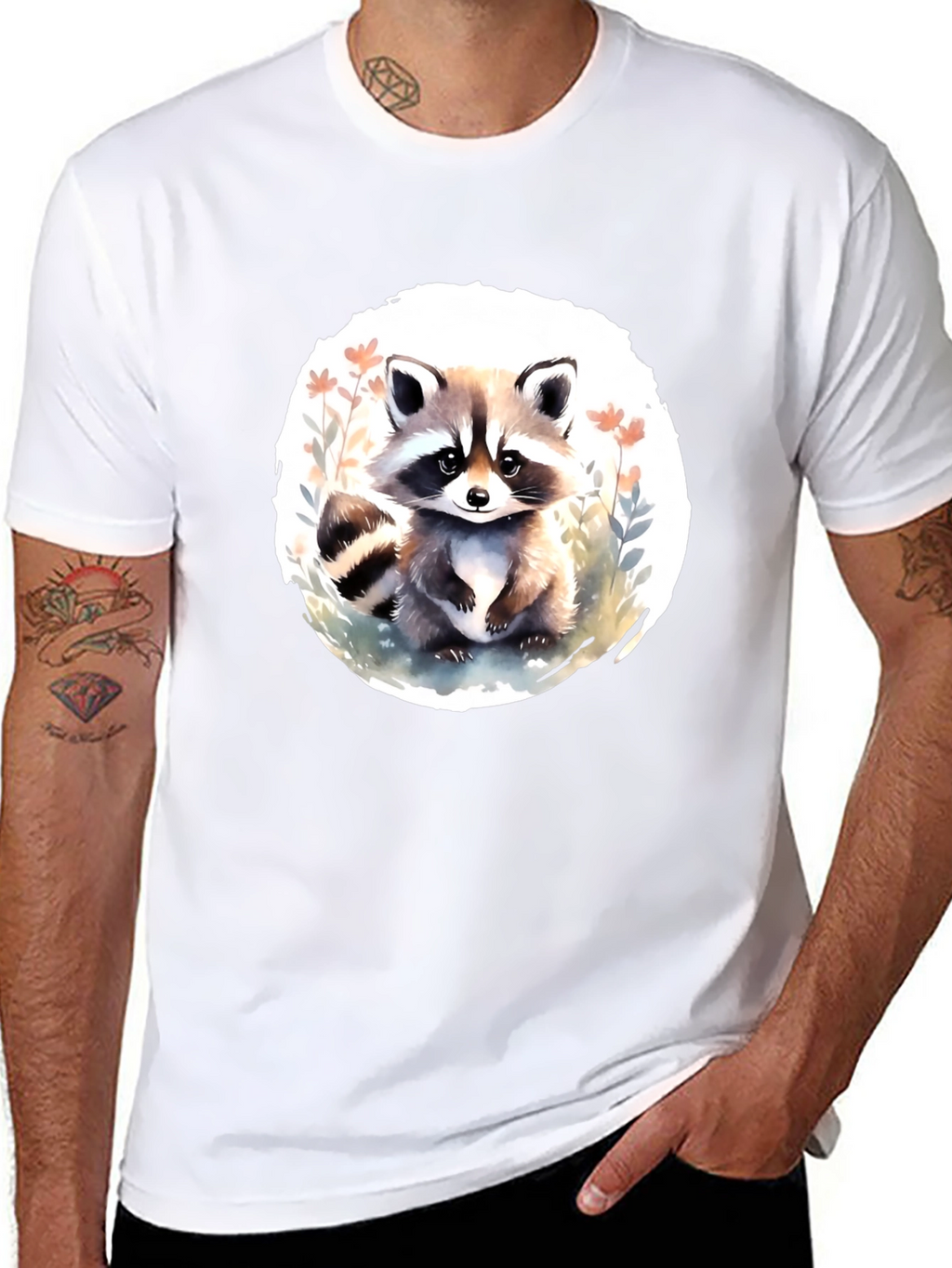 Cute Raccoon Graphic Tee - Black Casual T-Shirt
