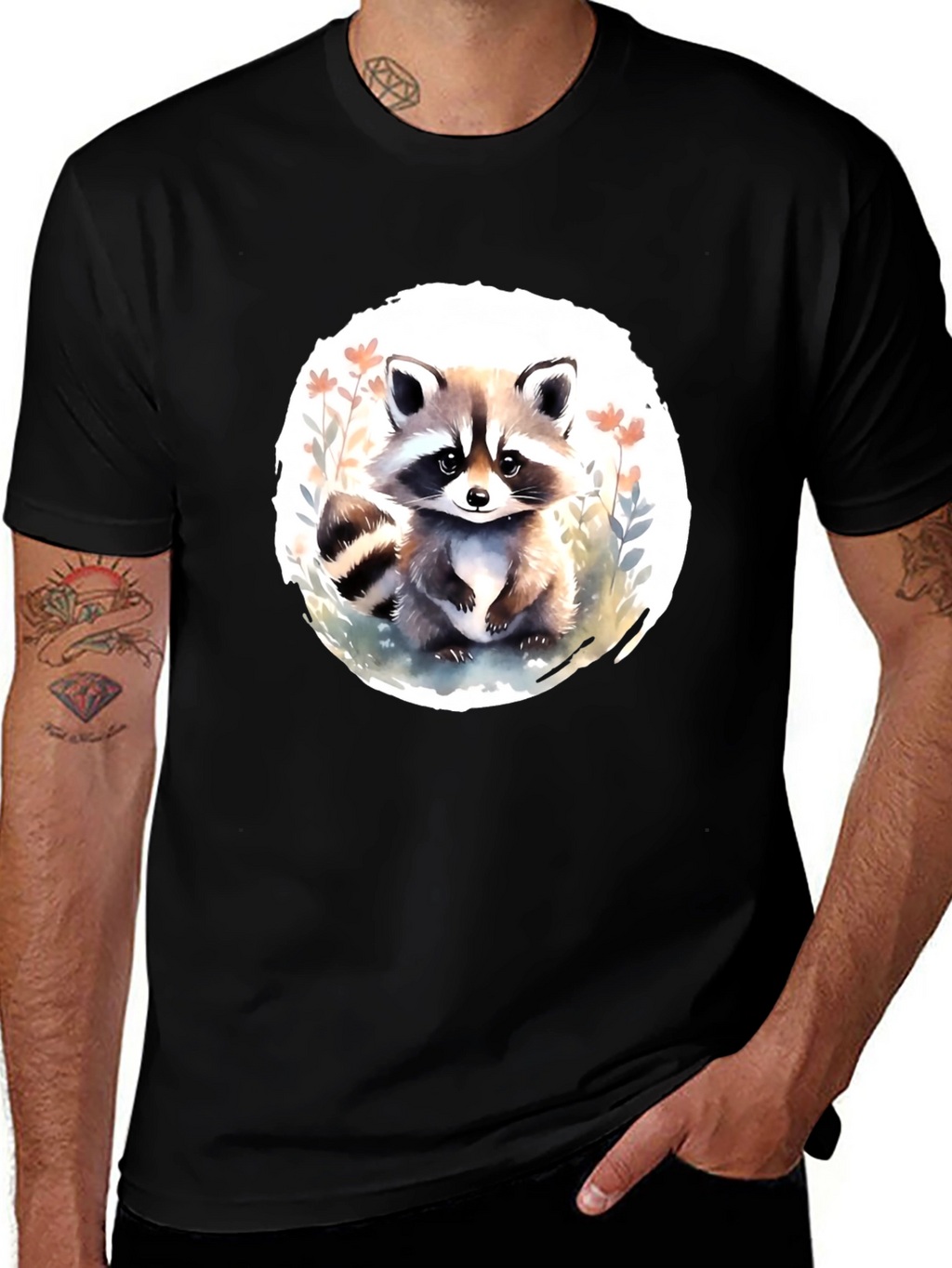 Cute Raccoon Graphic Tee - Black Casual T-Shirt