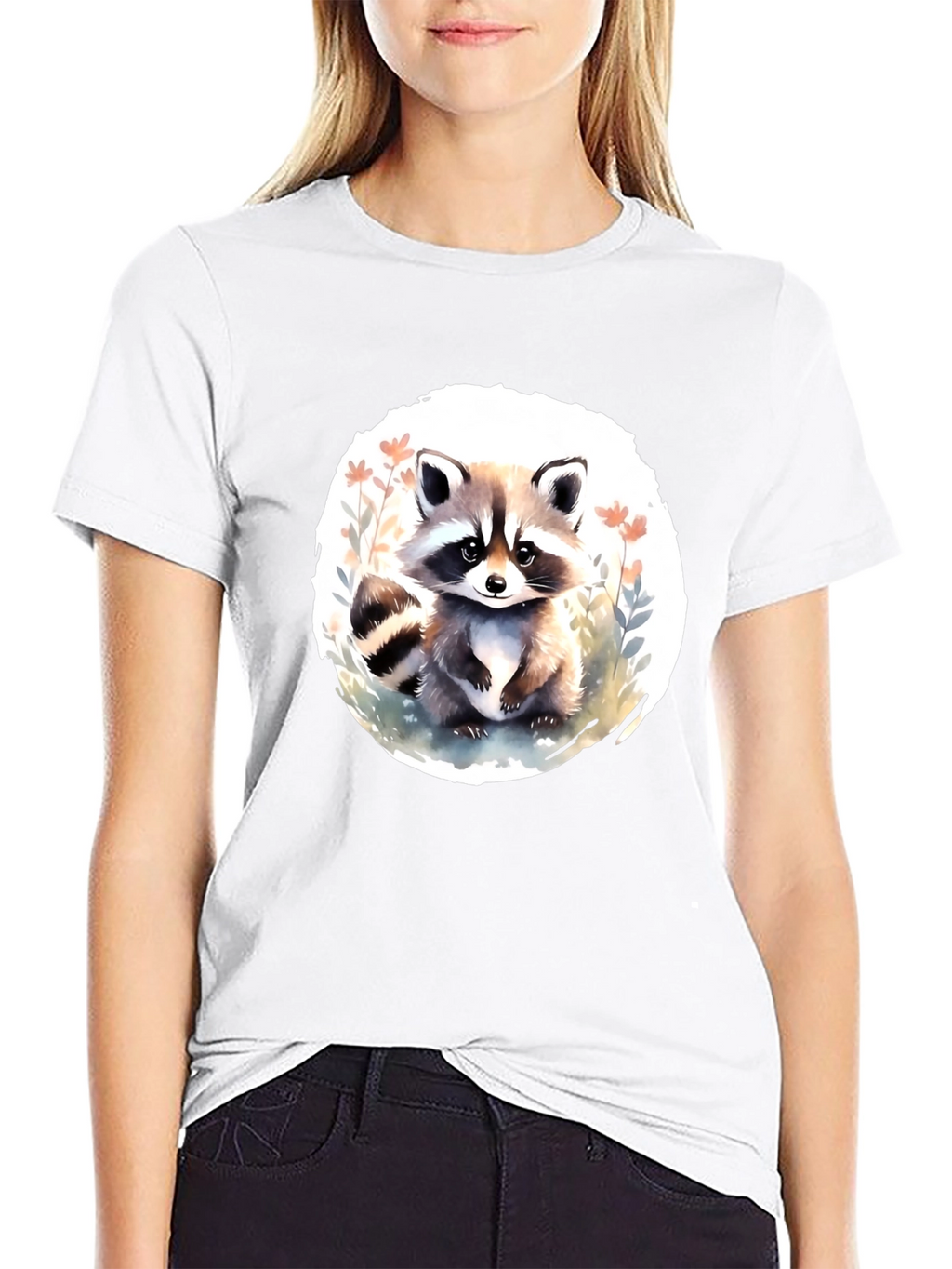Cute Raccoon Graphic Tee - Black Casual T-Shirt