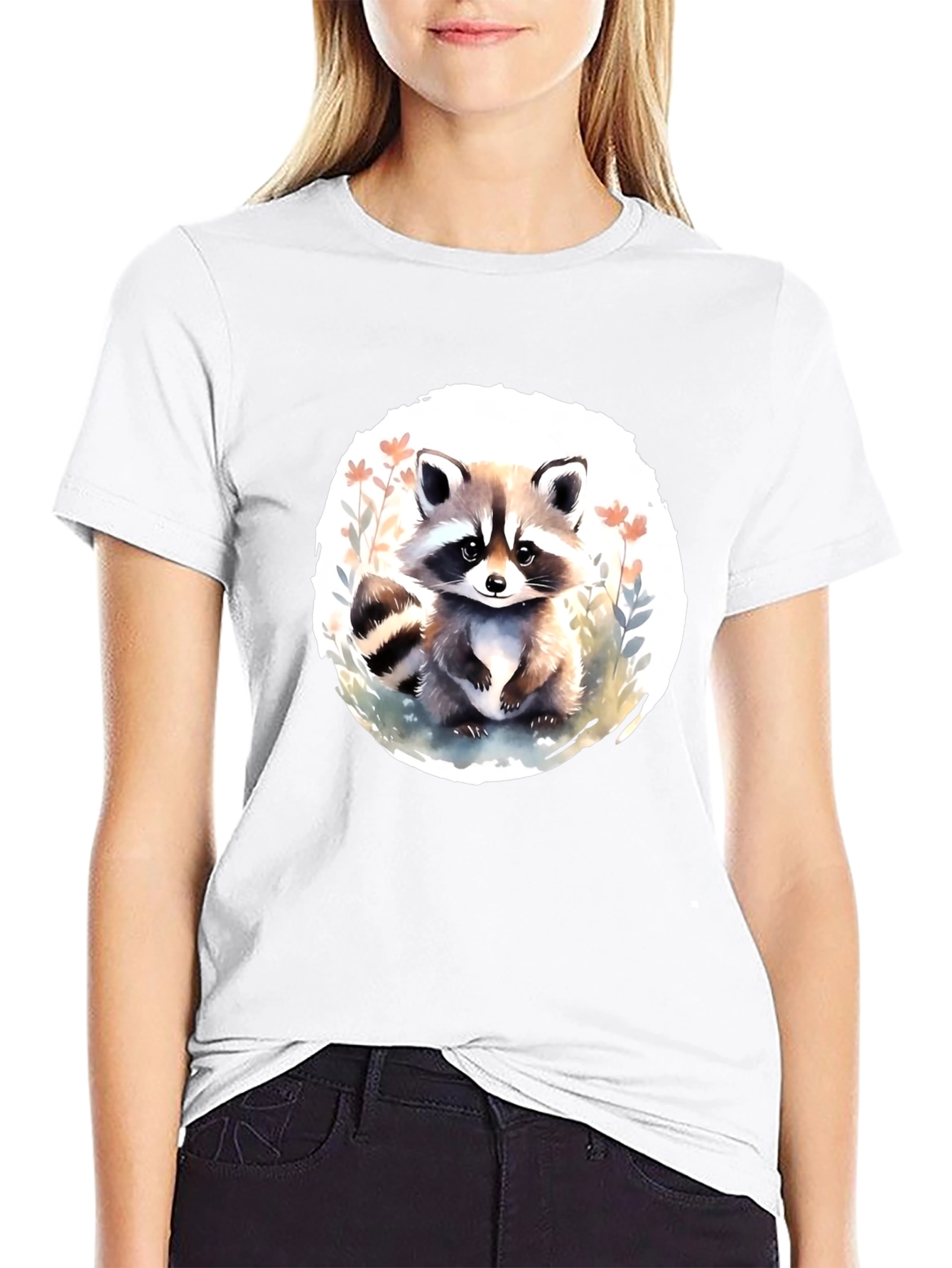 Cute Raccoon Graphic Tee - Black Casual T-Shirt