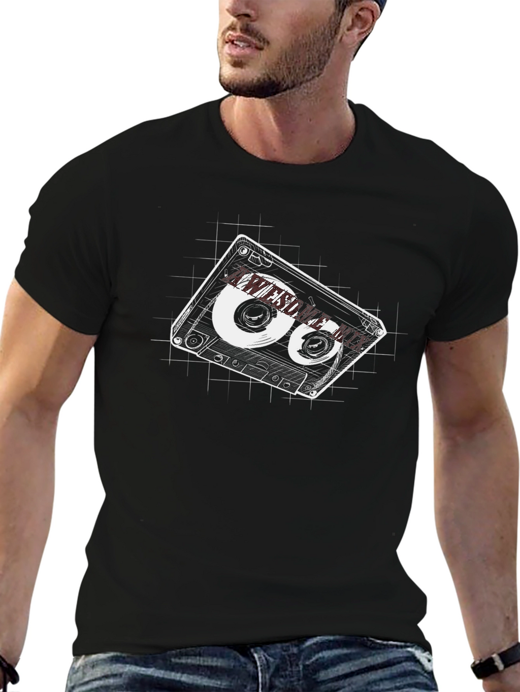 Retro Cassette Tape Graphic Tee - Black