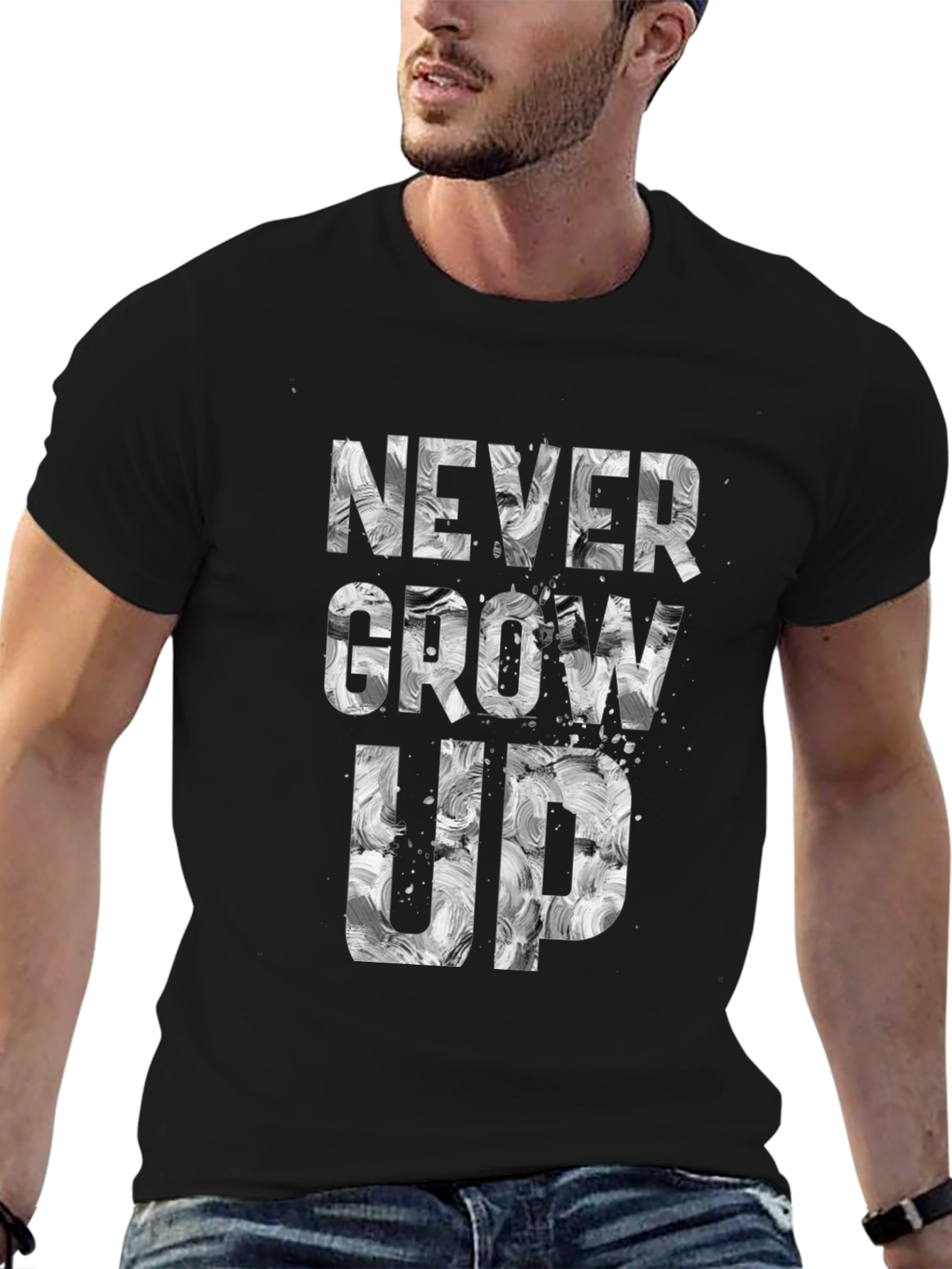 Never Grow Up Graphic Tee - Black Cotton Blend