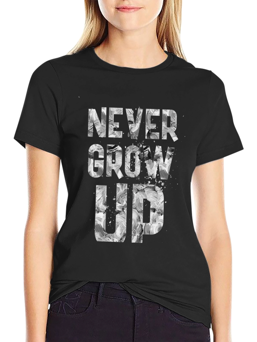 Never Grow Up Graphic Tee - Black Cotton Blend