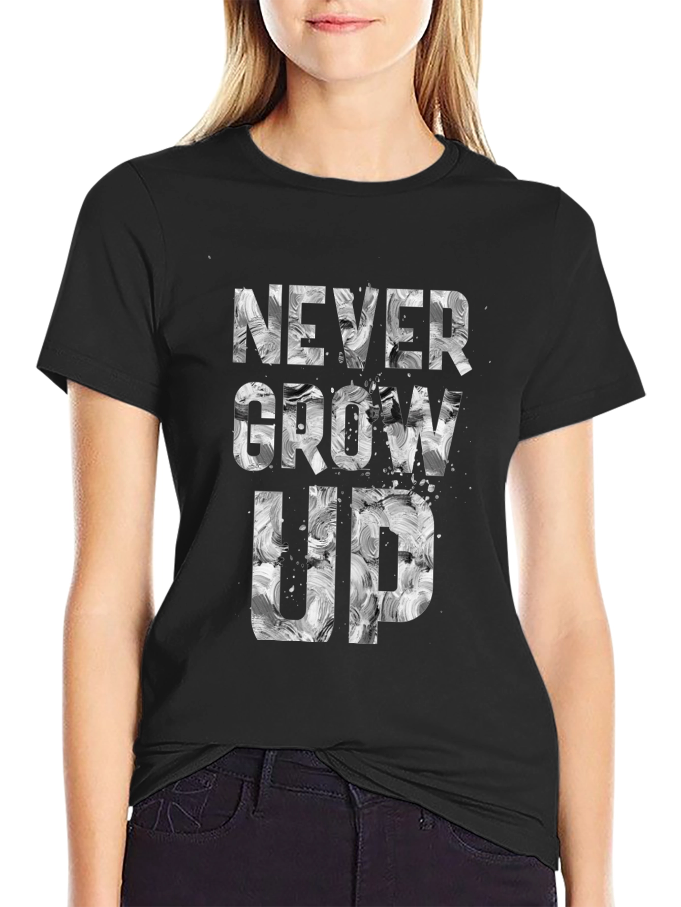 Never Grow Up Graphic Tee - Black Cotton Blend