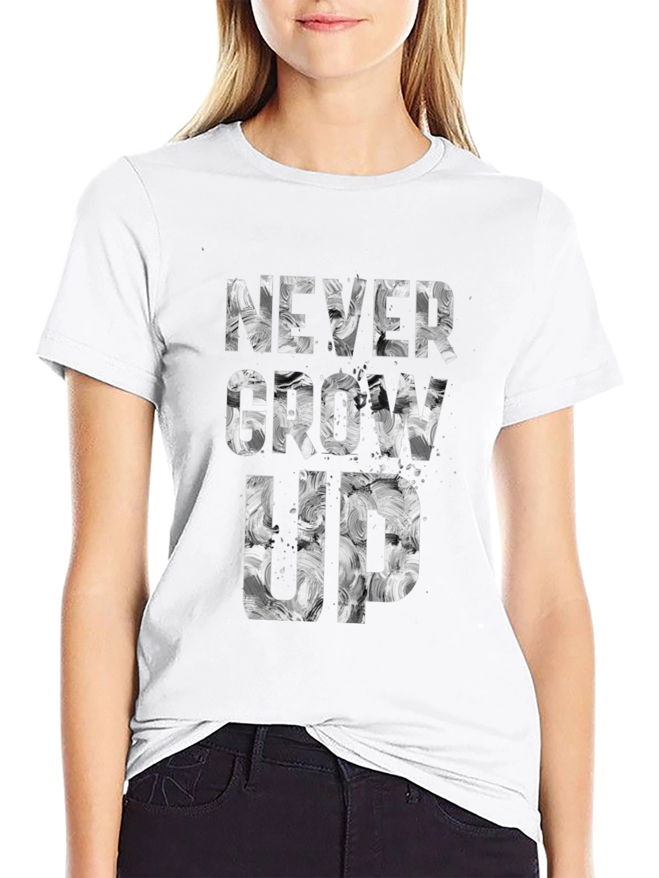 Never Grow Up Graphic Tee - Black Cotton Blend