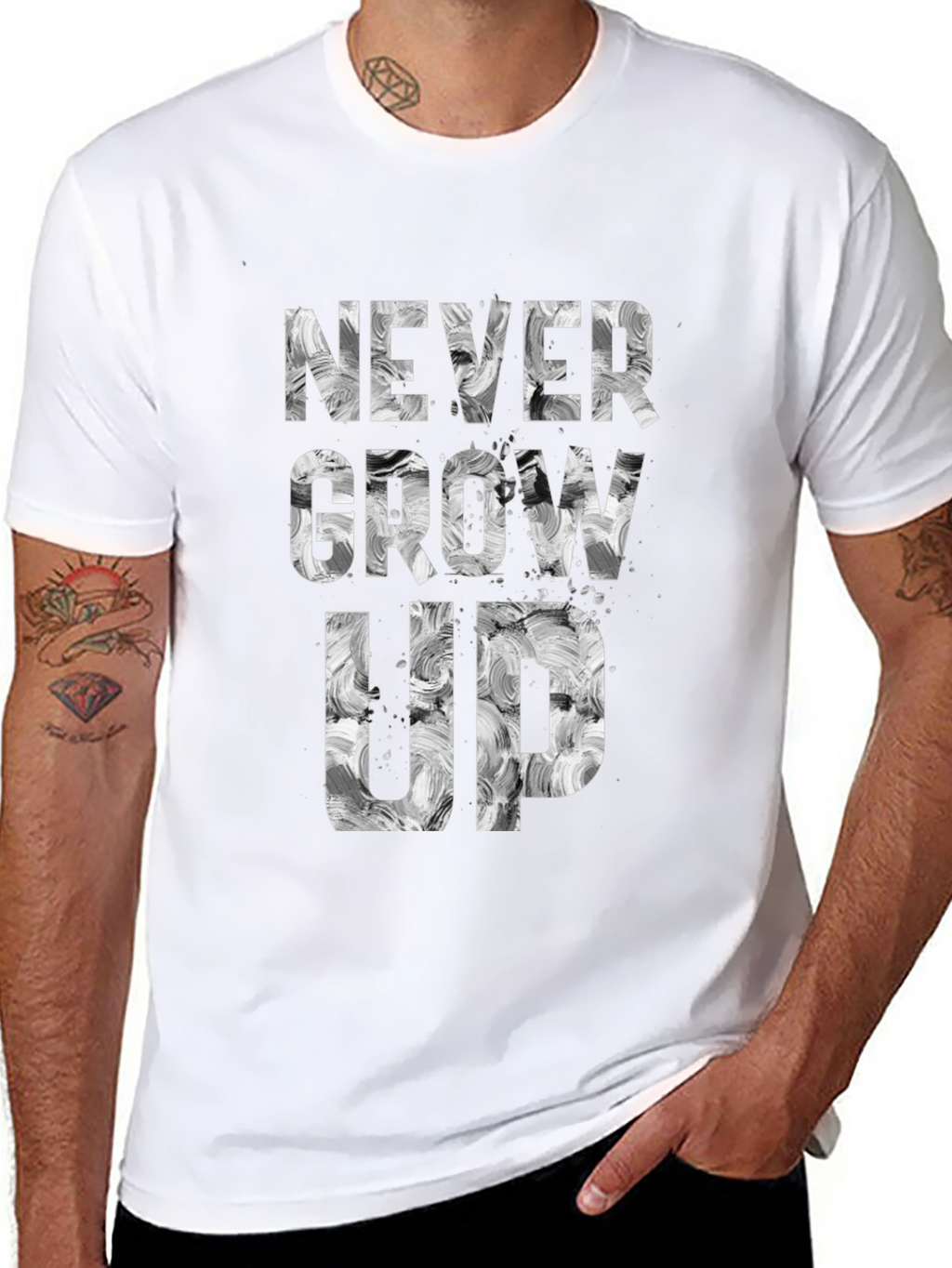 Never Grow Up Graphic Tee - Black Cotton Blend