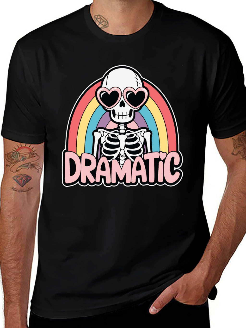 Dramatic Skeleton Rainbow Heart Sunglasses T-Shirt