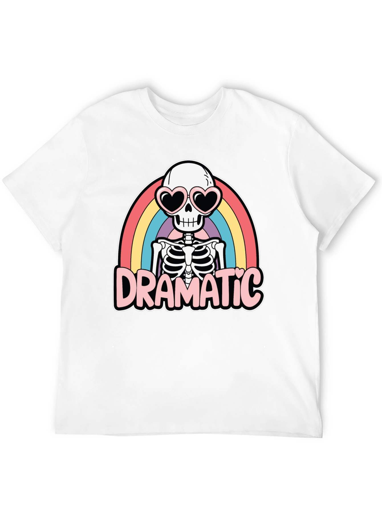 Dramatic Skeleton Rainbow Heart Sunglasses T-Shirt