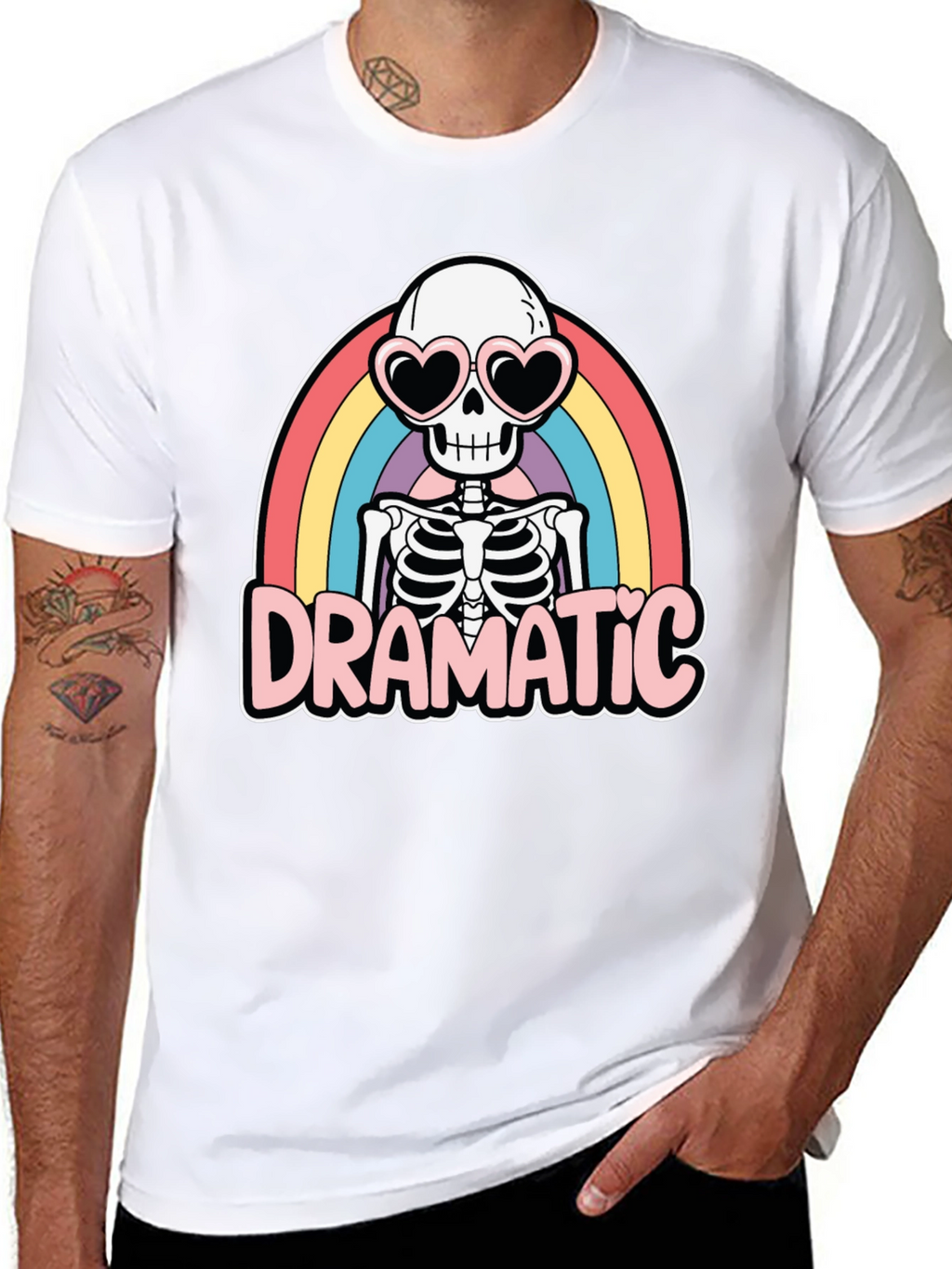 Dramatic Skeleton Rainbow Heart Sunglasses T-Shirt