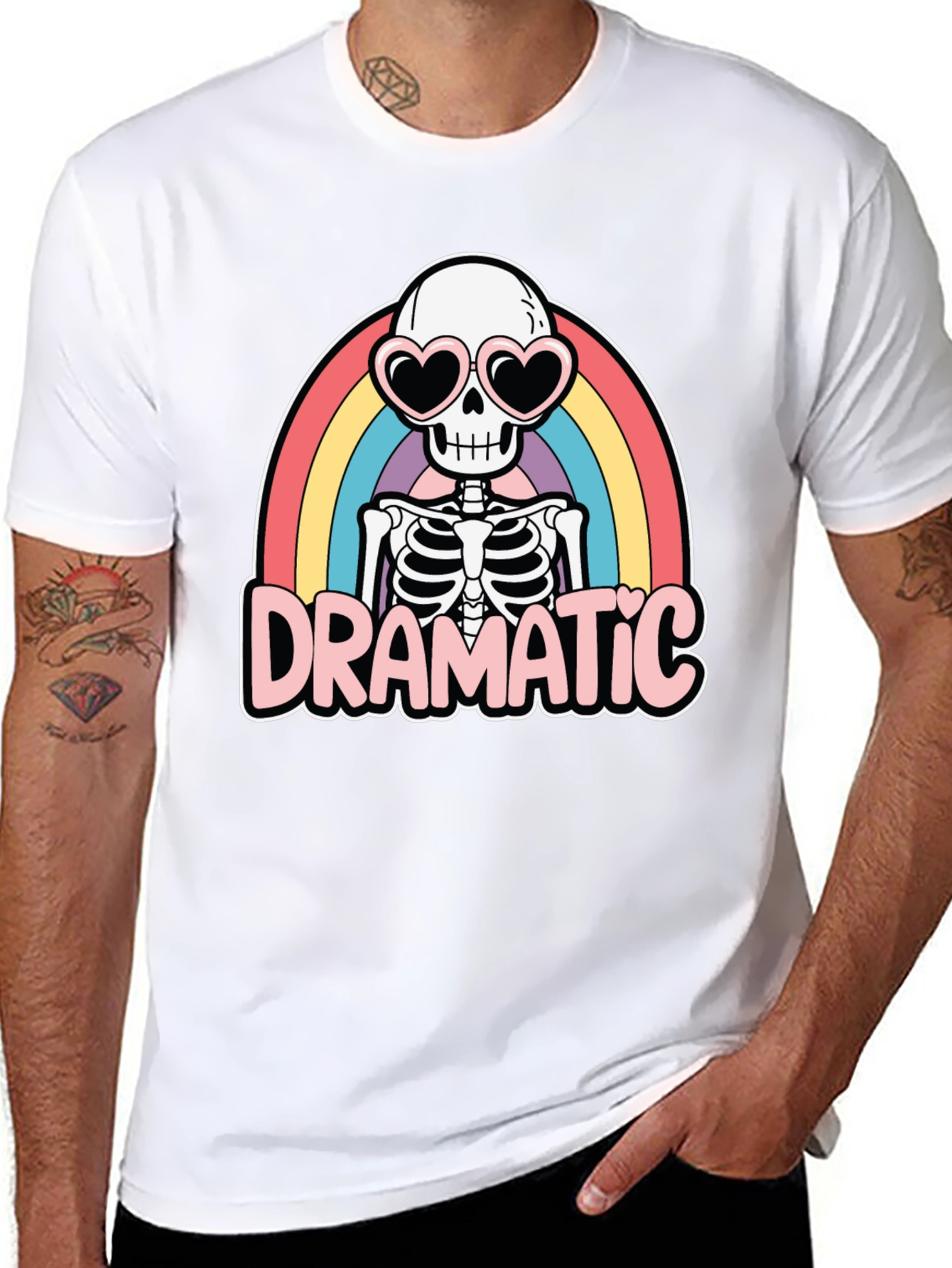 Dramatic Skeleton Rainbow Heart Sunglasses T-Shirt