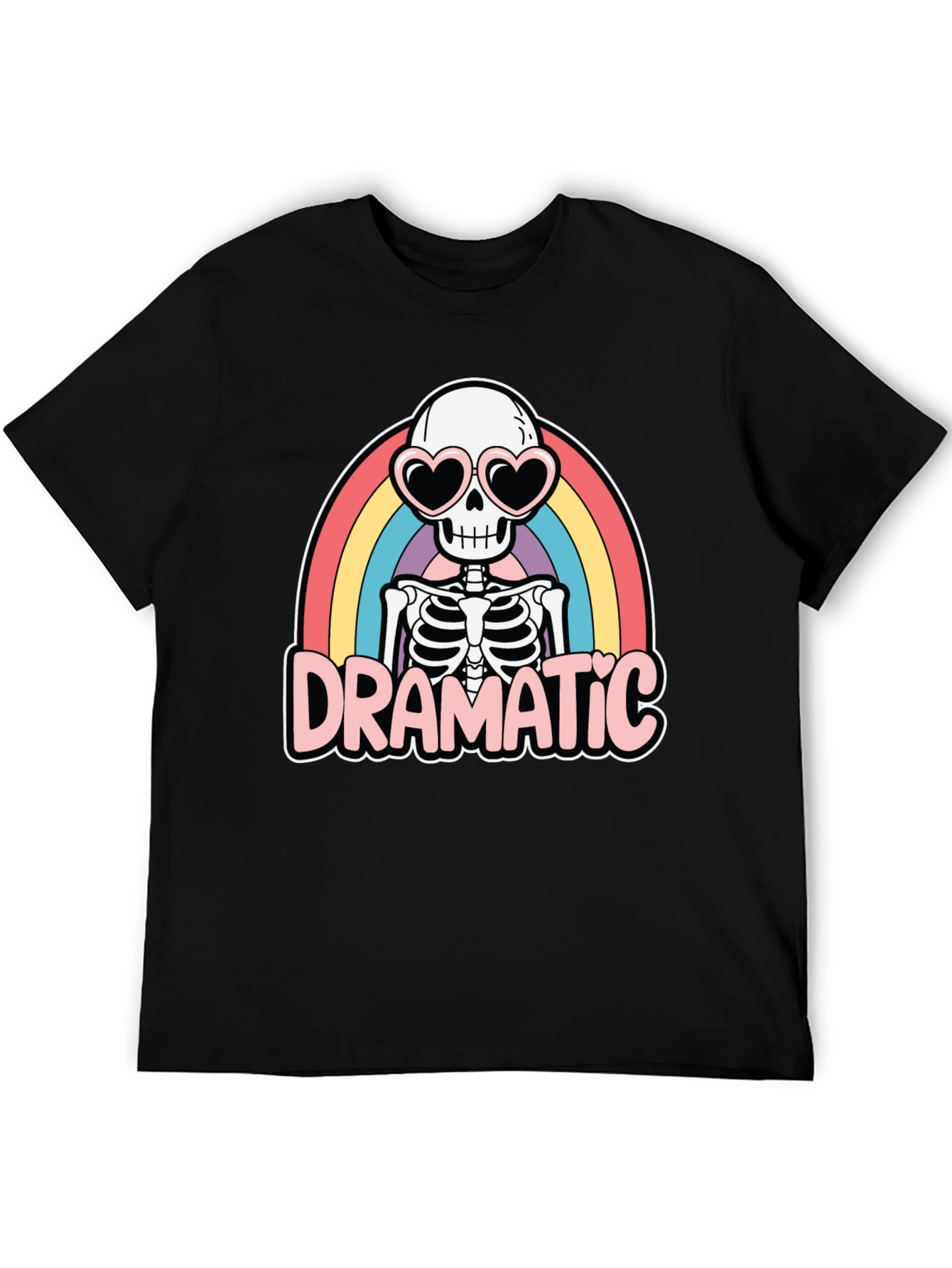 Dramatic Skeleton Rainbow Heart Sunglasses T-Shirt