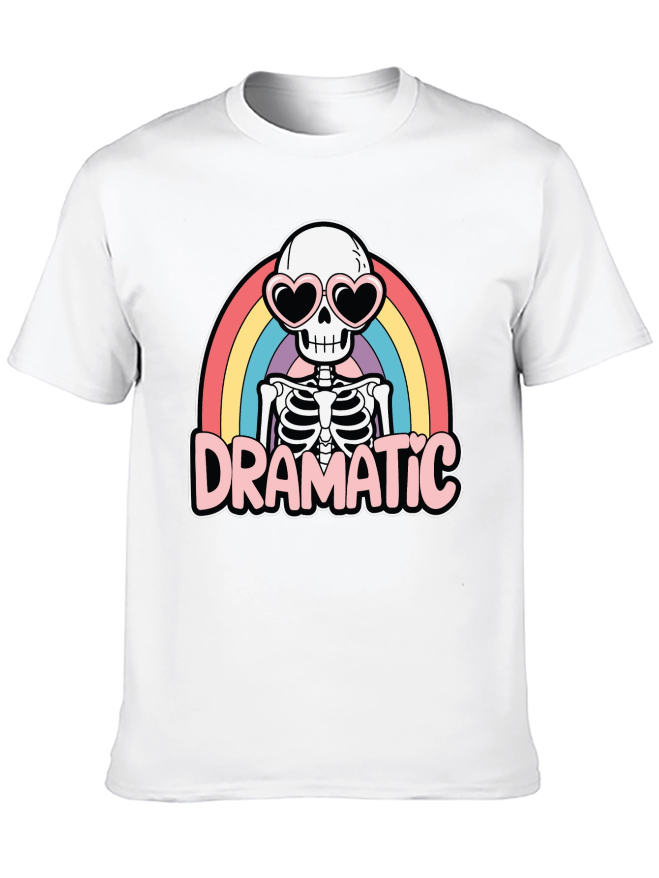 Dramatic Skeleton Rainbow Heart Sunglasses T-Shirt