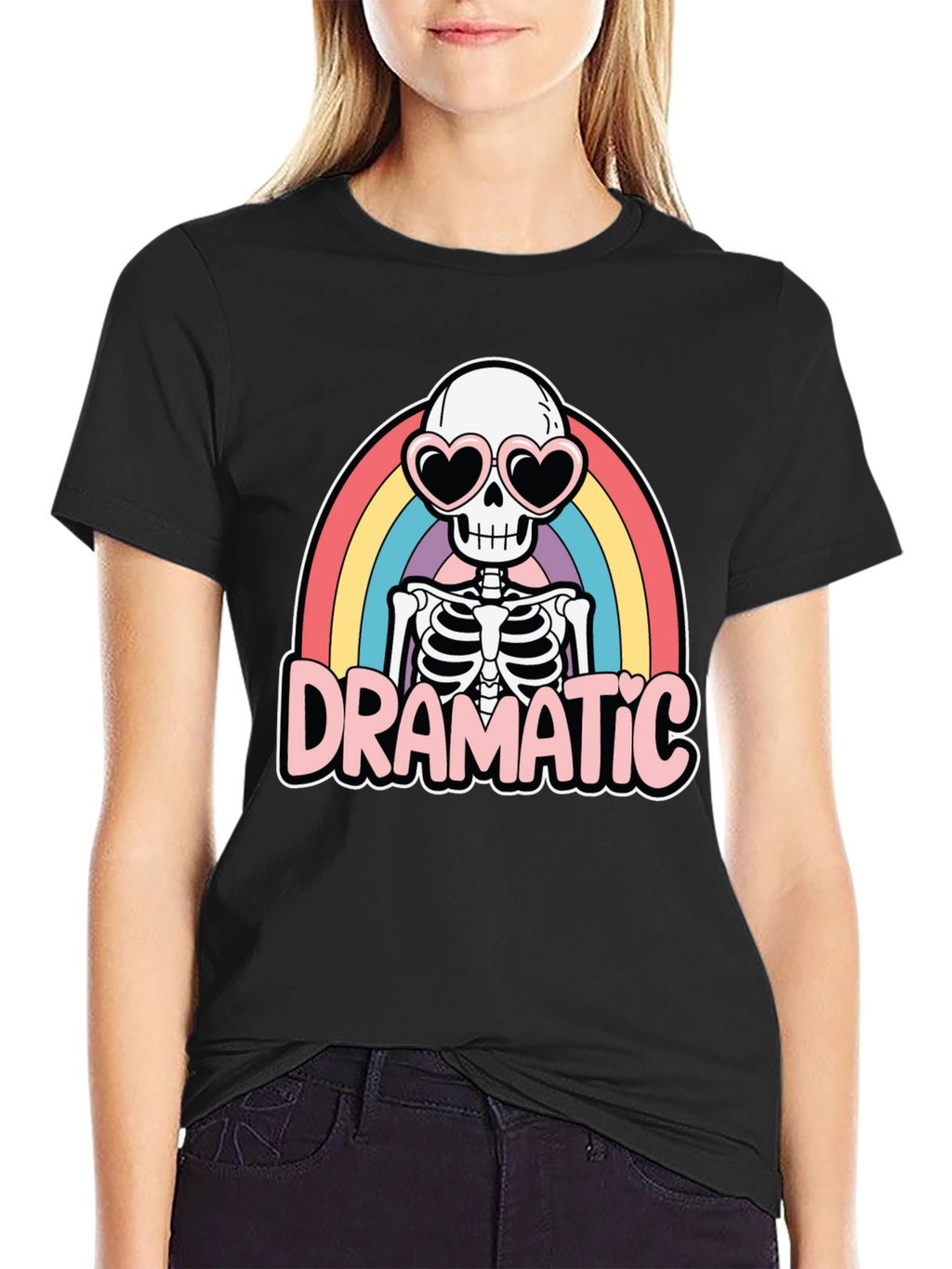 Dramatic Skeleton Rainbow Heart Sunglasses T-Shirt