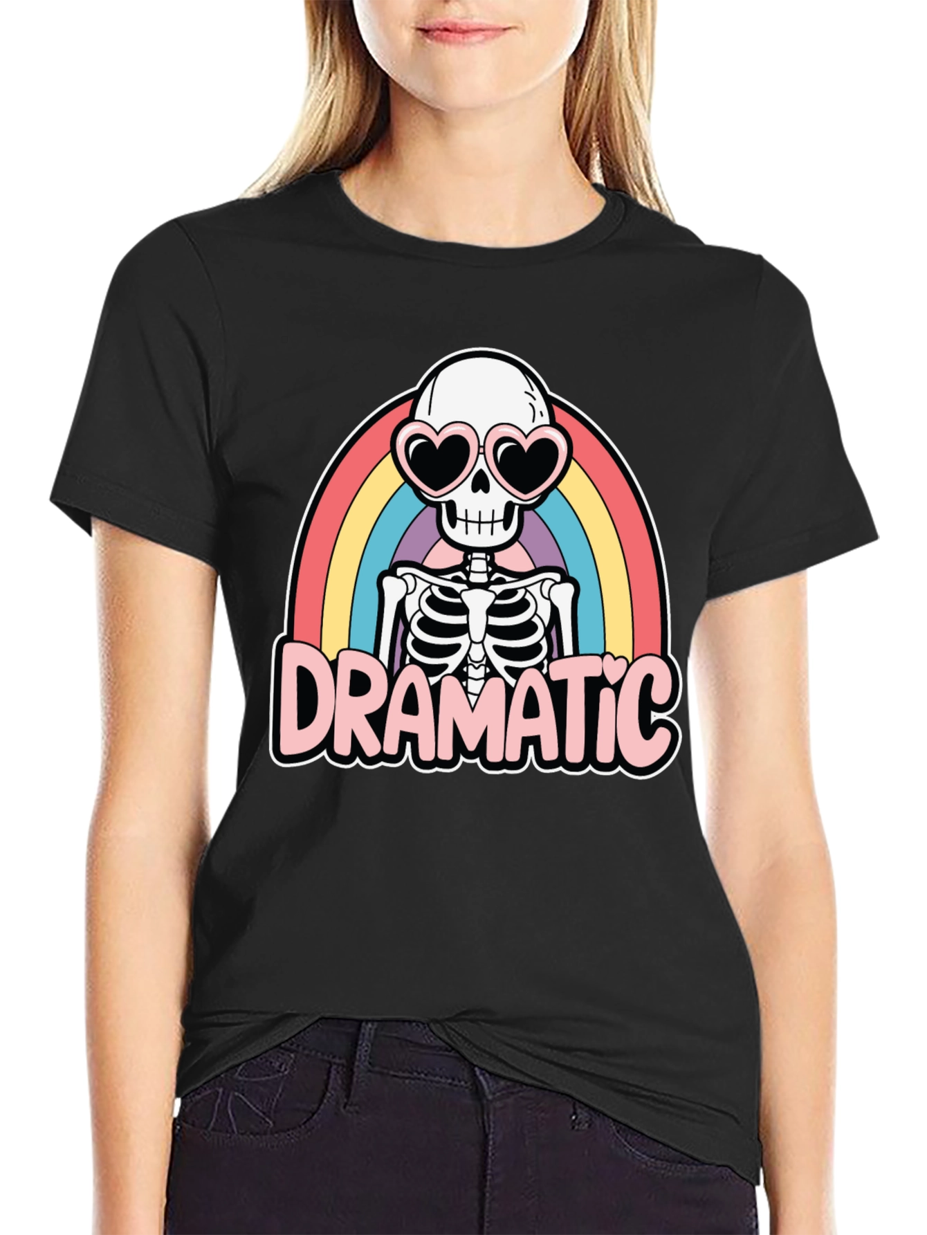 Dramatic Skeleton Rainbow Heart Sunglasses T-Shirt