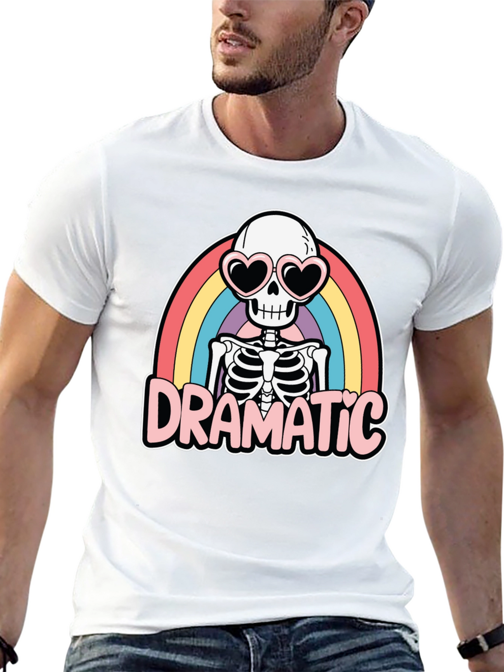 Dramatic Skeleton Rainbow Heart Sunglasses T-Shirt