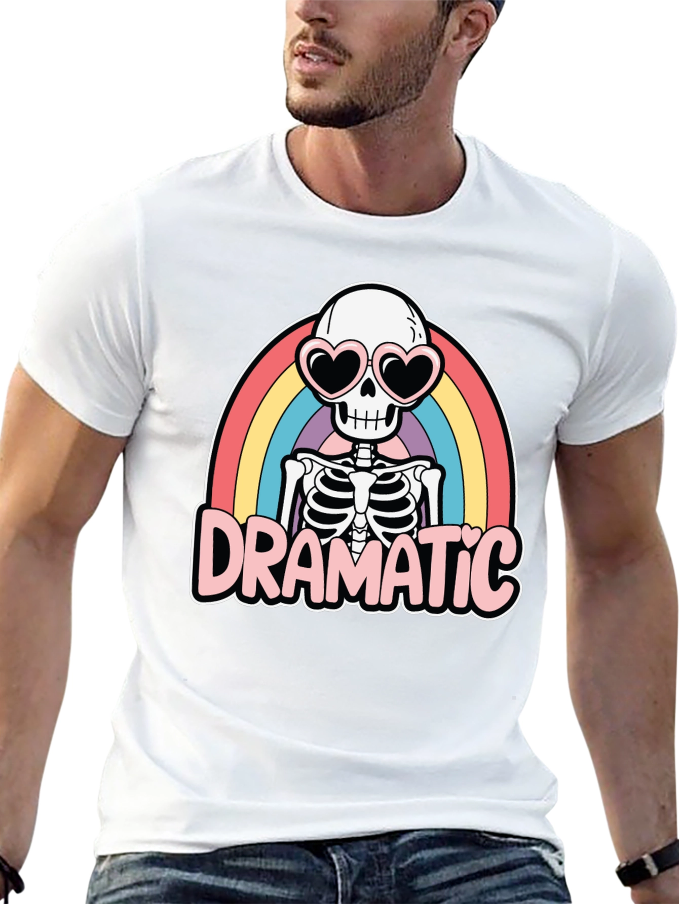 Dramatic Skeleton Rainbow Heart Sunglasses T-Shirt