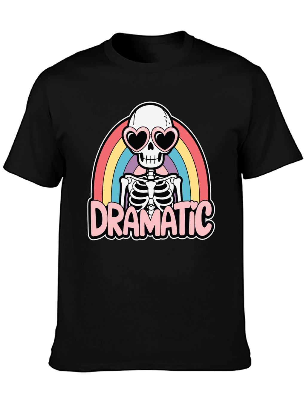 Dramatic Skeleton Rainbow Heart Sunglasses T-Shirt
