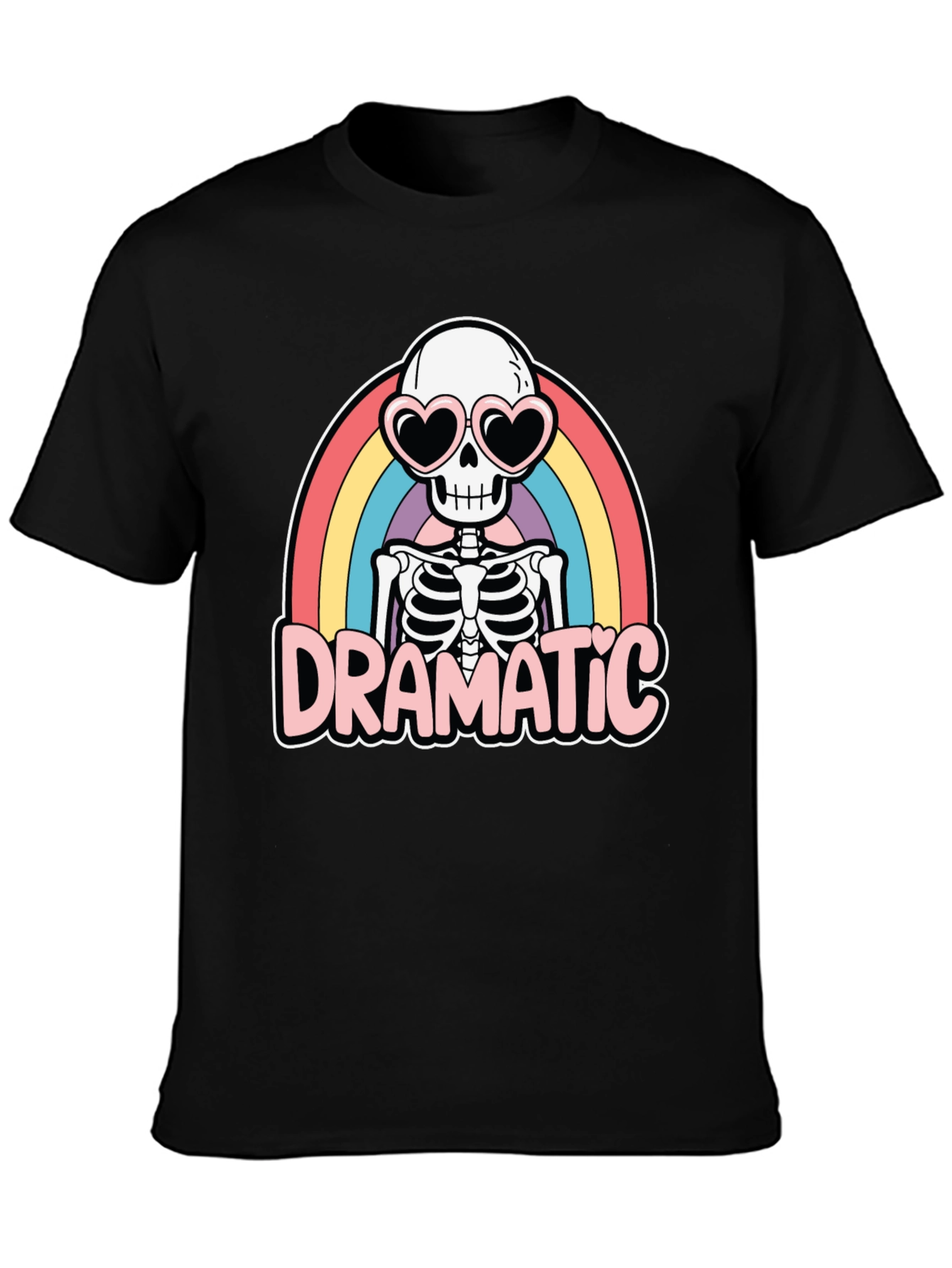 Dramatic Skeleton Rainbow Heart Sunglasses T-Shirt
