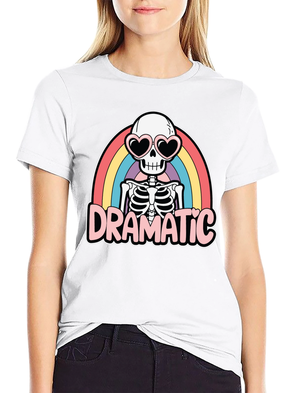 Dramatic Skeleton Rainbow Heart Sunglasses T-Shirt