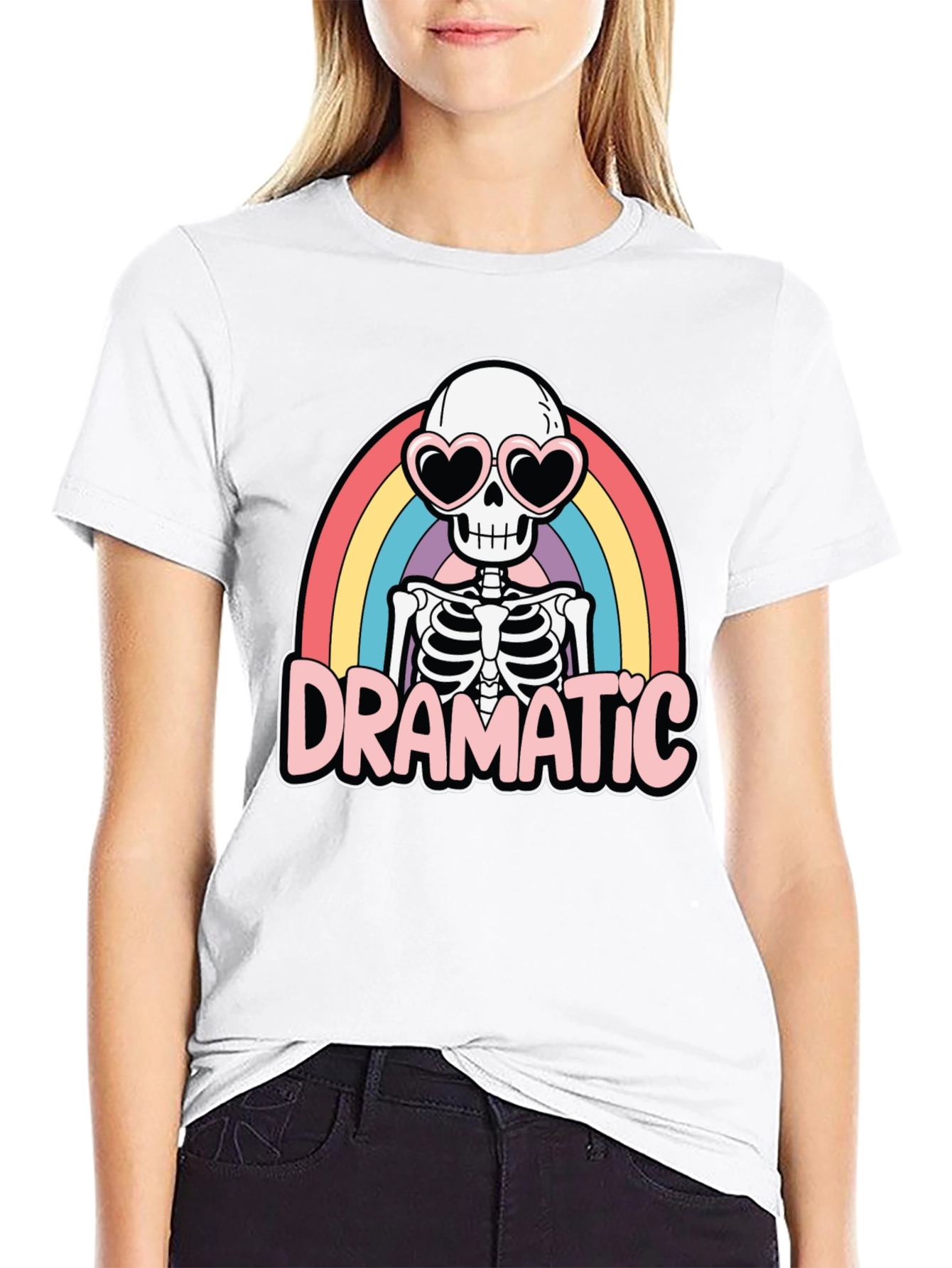 Dramatic Skeleton Rainbow Heart Sunglasses T-Shirt
