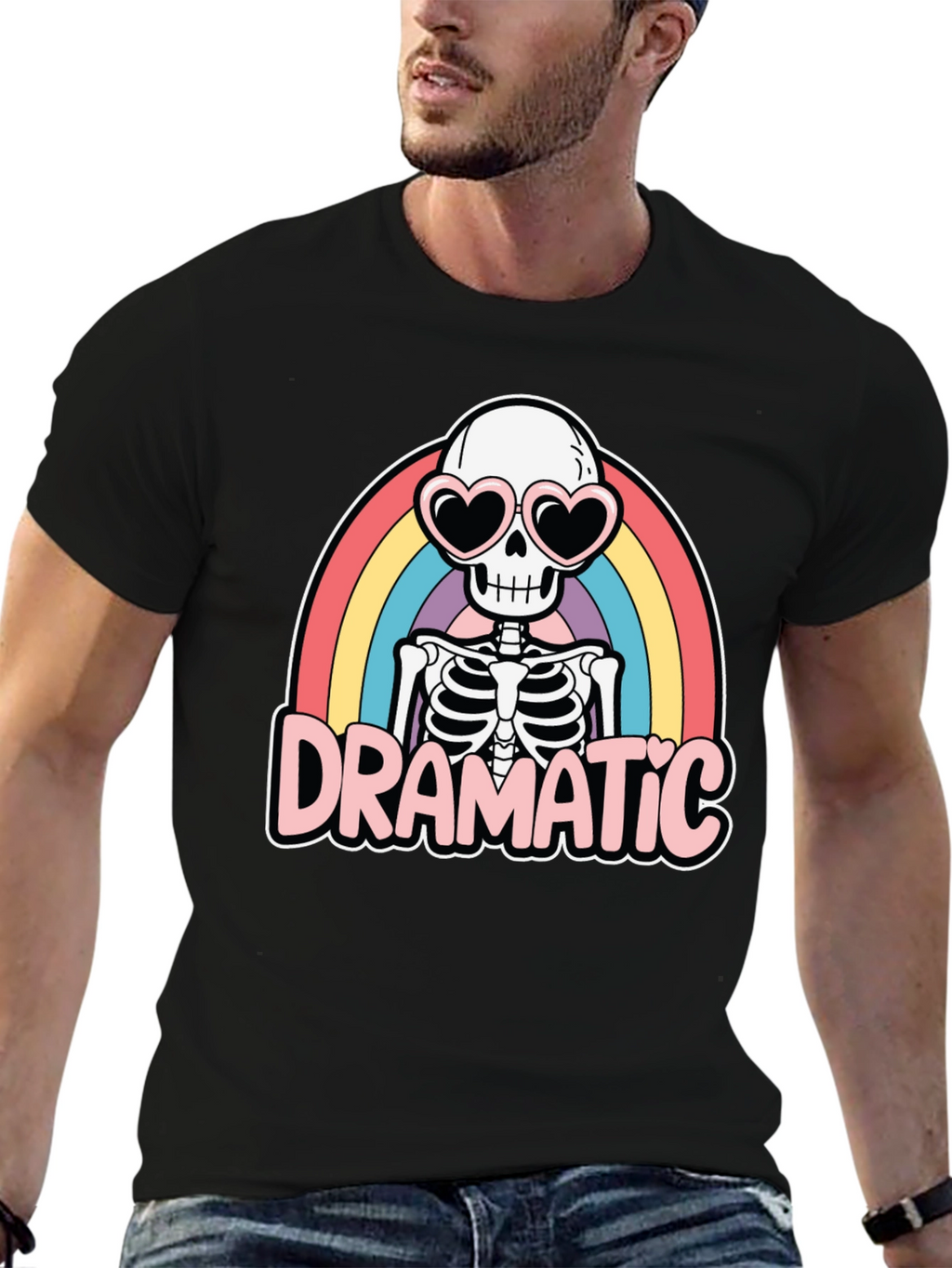 Dramatic Skeleton Rainbow Heart Sunglasses T-Shirt