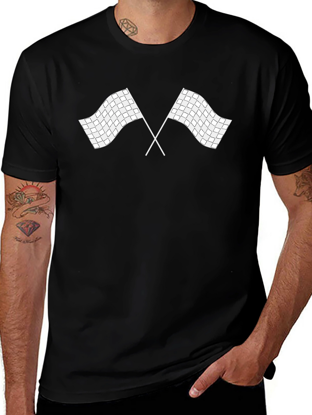 Checkered Flags Graphic Black T-Shirt
