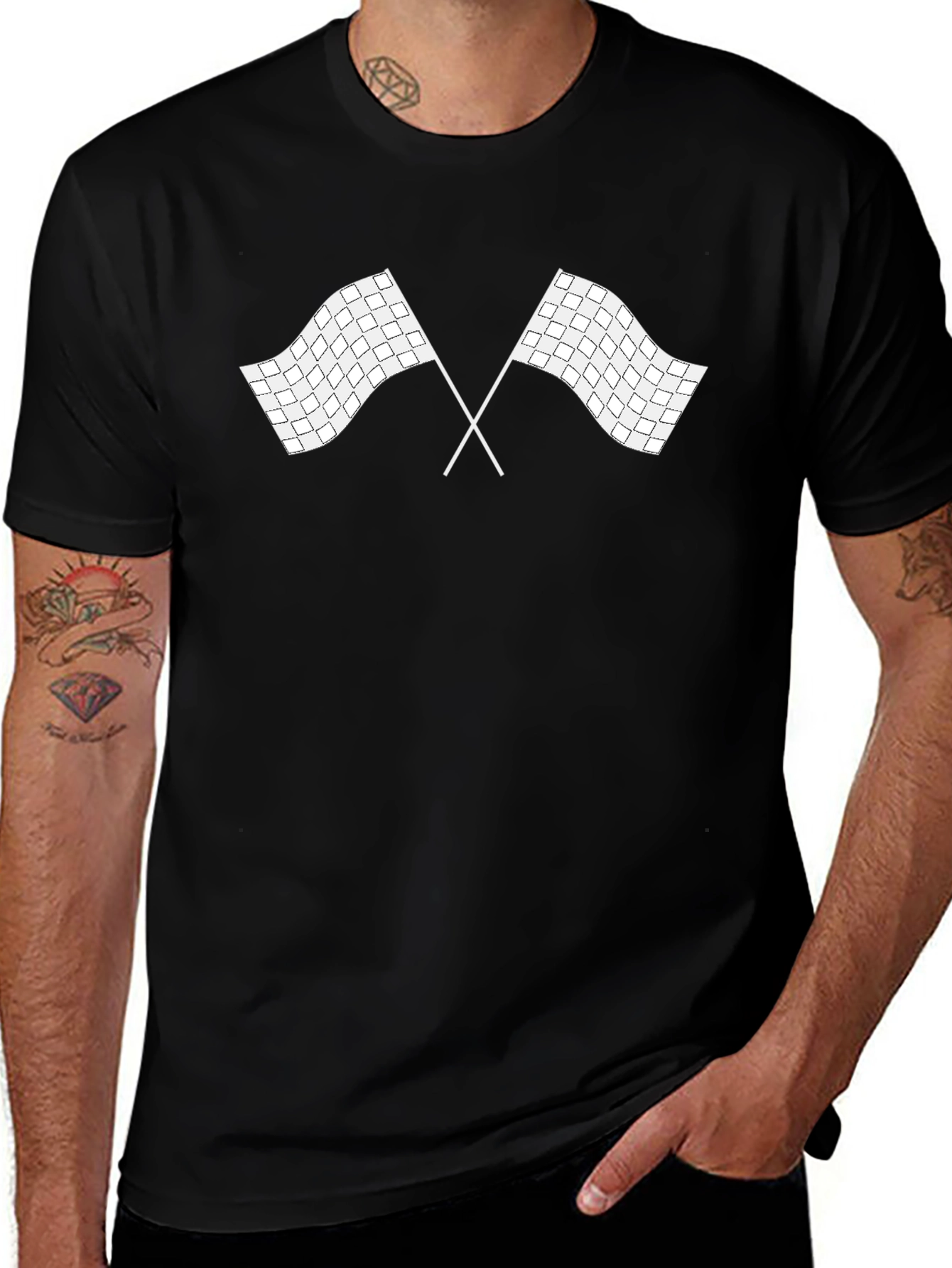 Checkered Flags Graphic Black T-Shirt