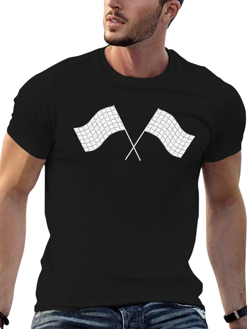 Checkered Flags Graphic Black T-Shirt