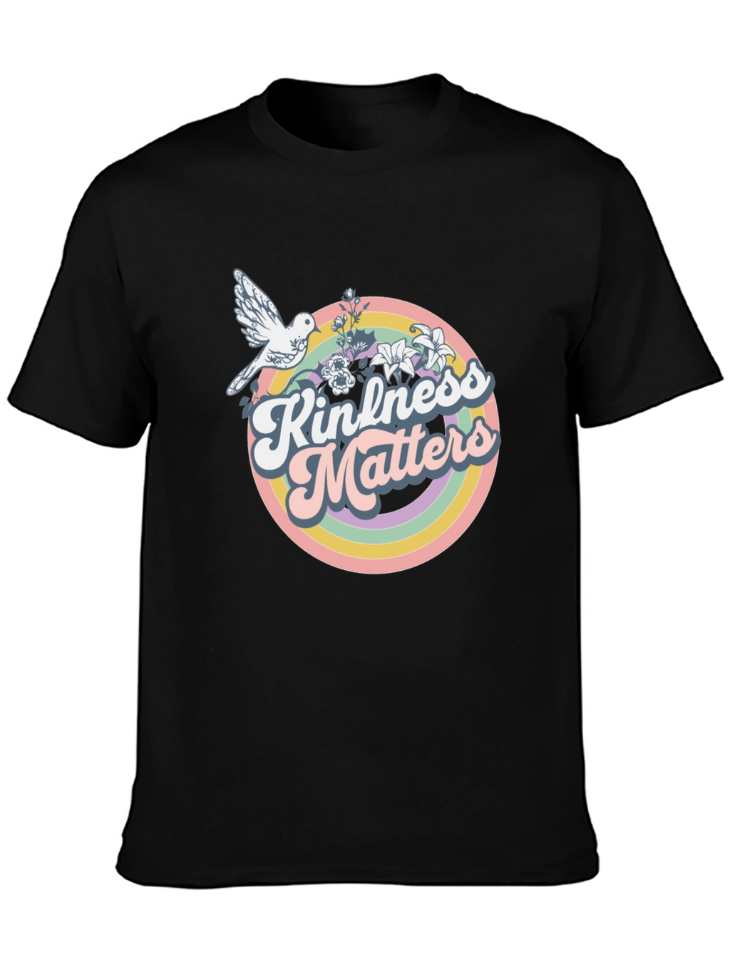 Kindness Matters Graphic T-Shirt - Retro Dove Rainbow Tee