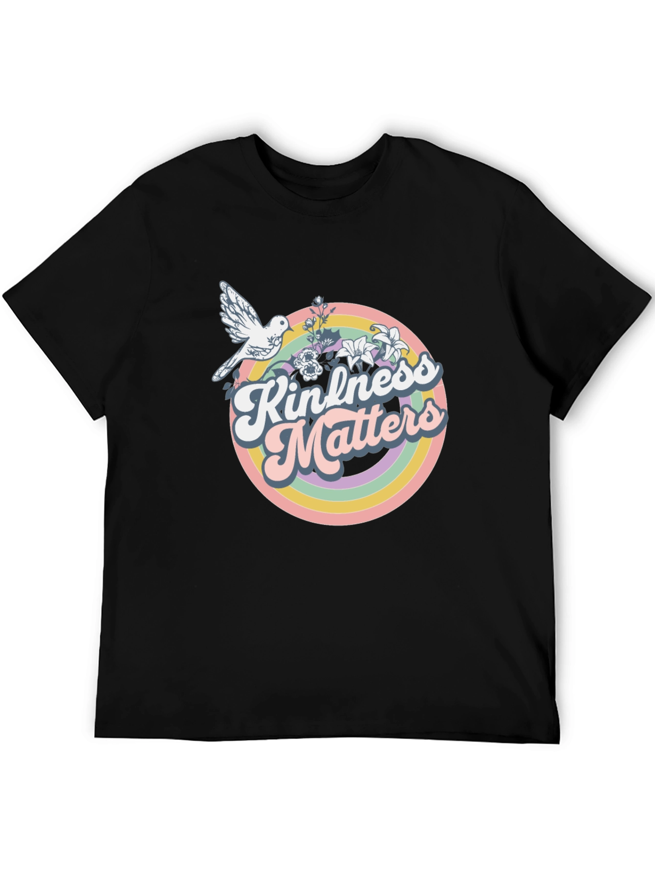 Kindness Matters Graphic T-Shirt - Retro Dove Rainbow Tee