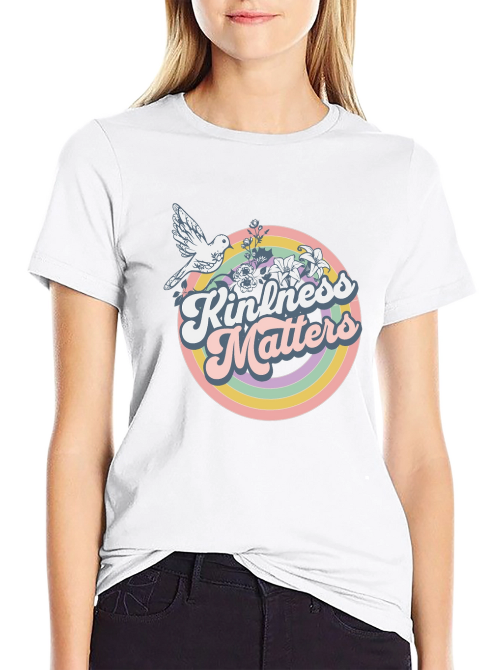 Kindness Matters Graphic T-Shirt - Retro Dove Rainbow Tee