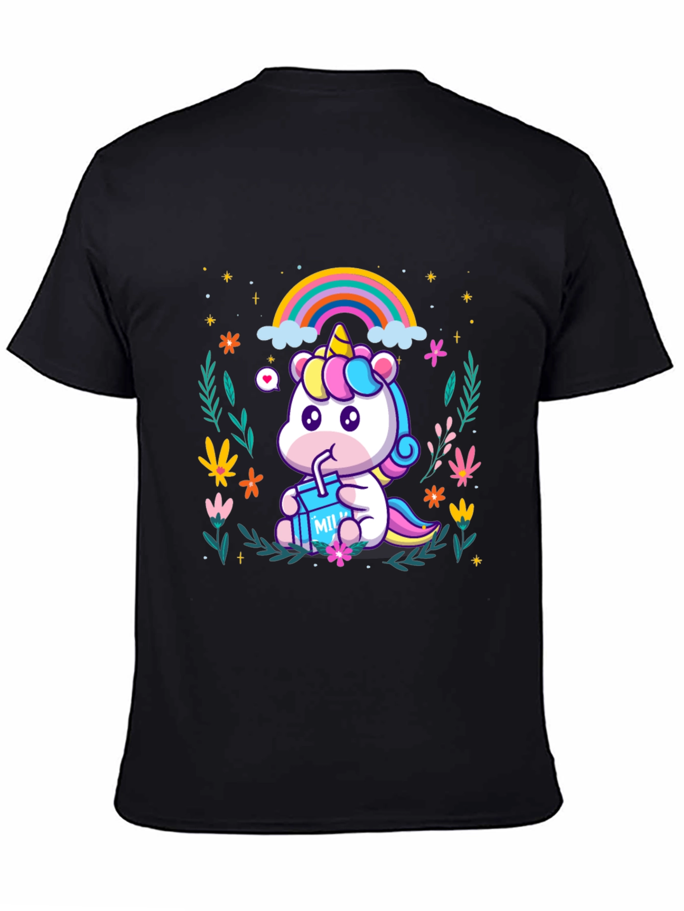 Cute Cartoon Unicorn T-Shirt - Black