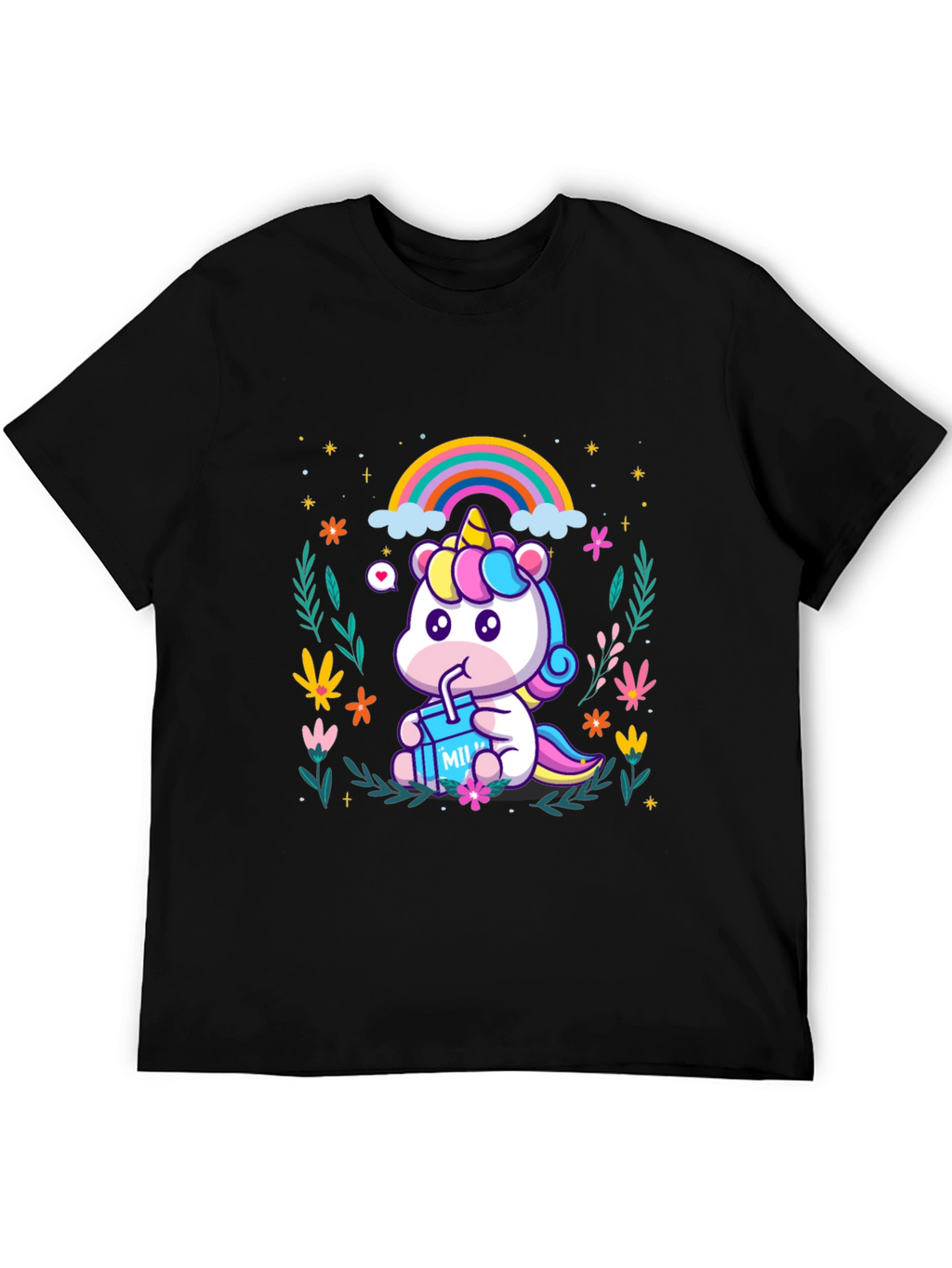 Cute Cartoon Unicorn T-Shirt - Black