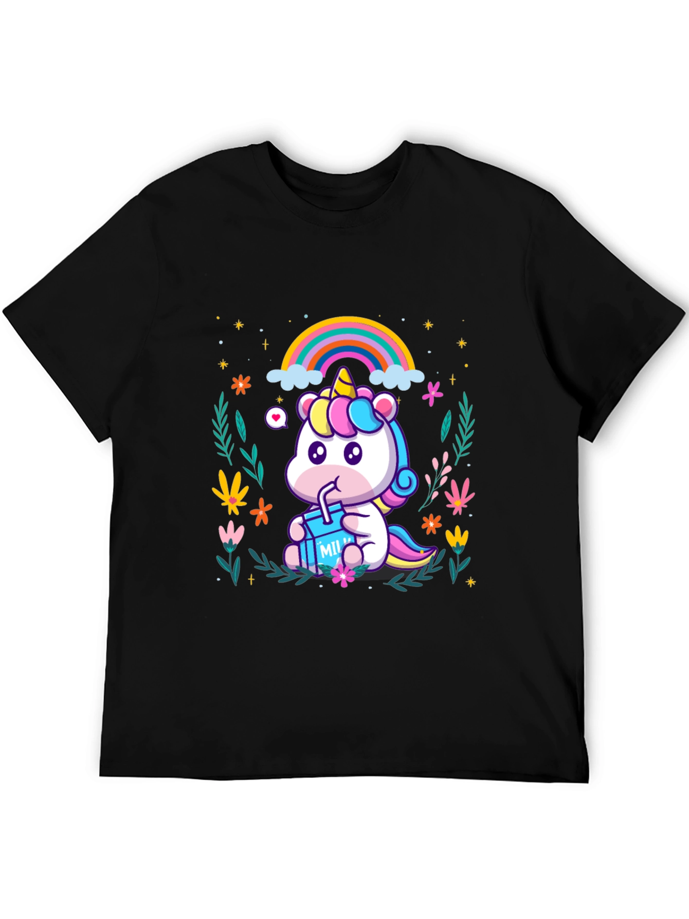 Cute Cartoon Unicorn T-Shirt - Black