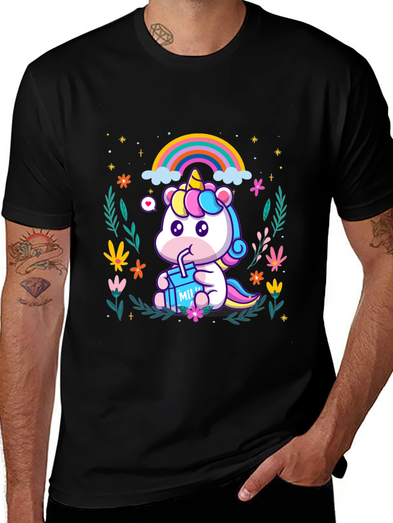 Cute Cartoon Unicorn T-Shirt - Black