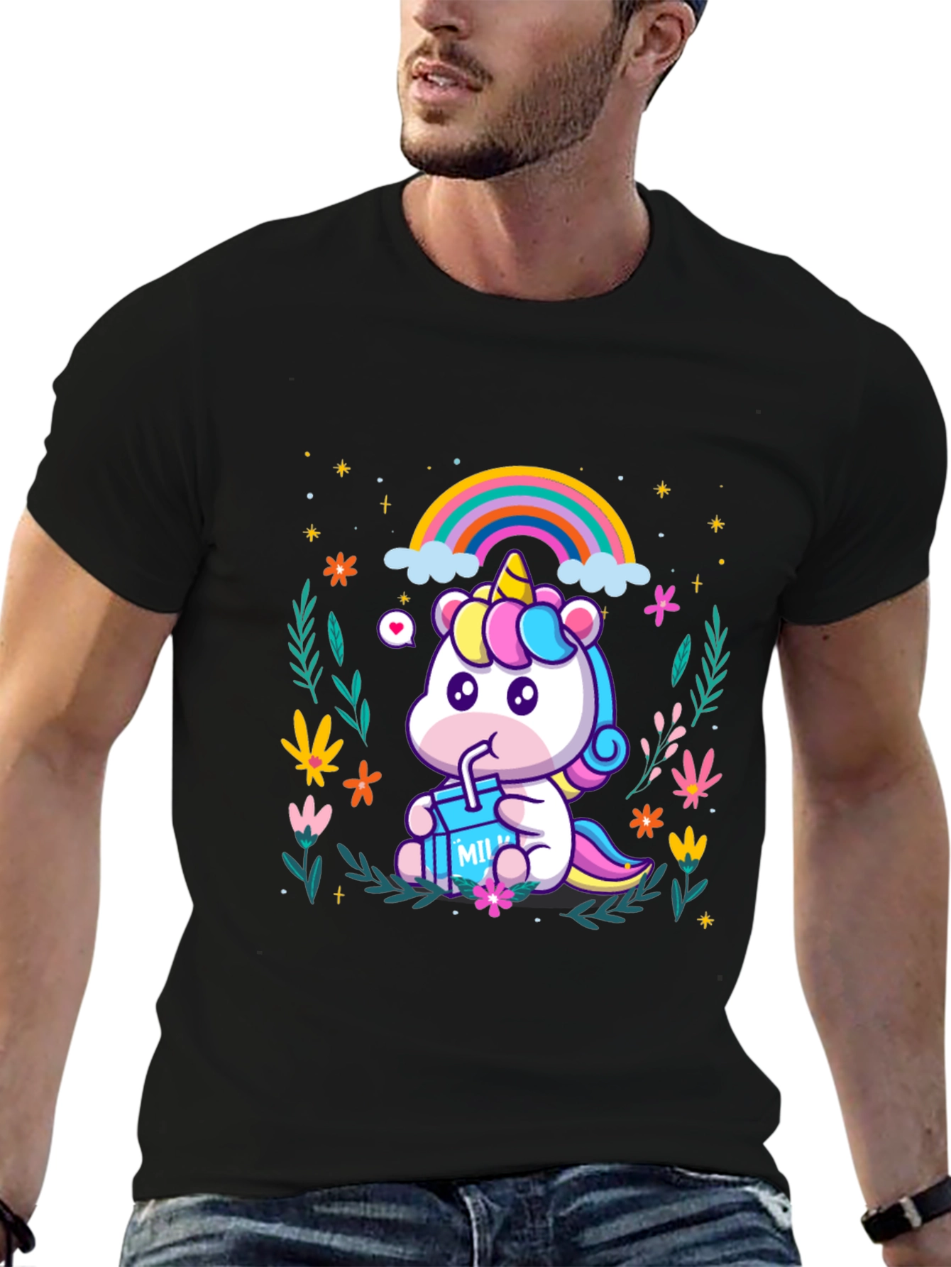 Cute Cartoon Unicorn T-Shirt - Black