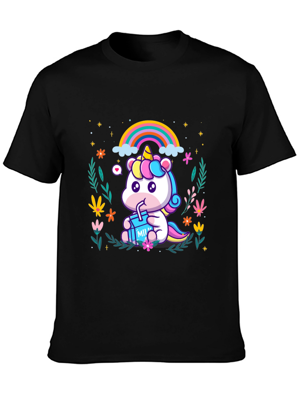 Cute Cartoon Unicorn T-Shirt - Black