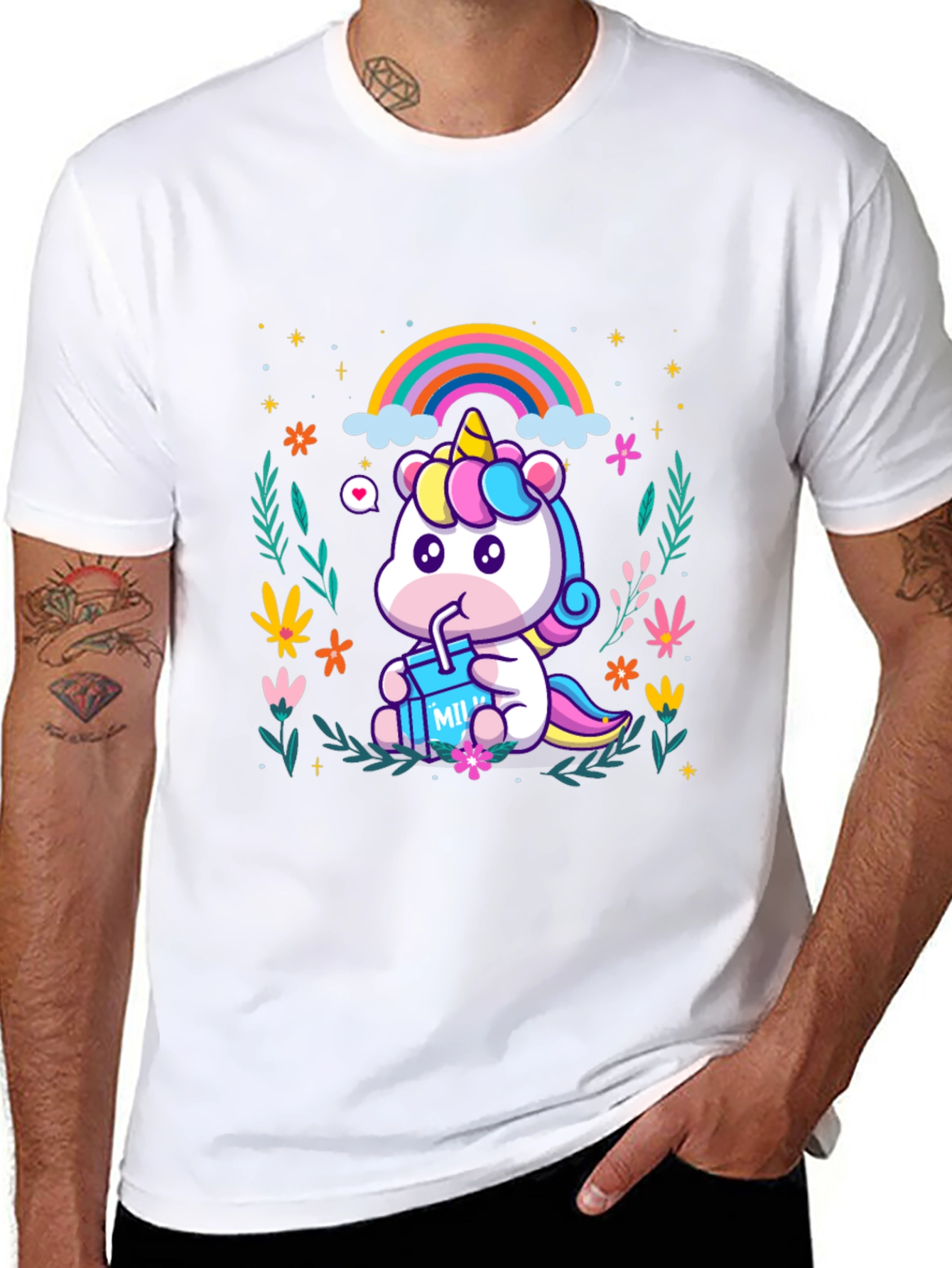 Cute Cartoon Unicorn T-Shirt - Black