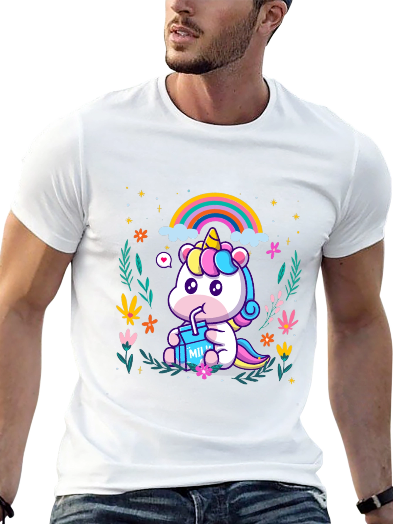 Cute Cartoon Unicorn T-Shirt - Black